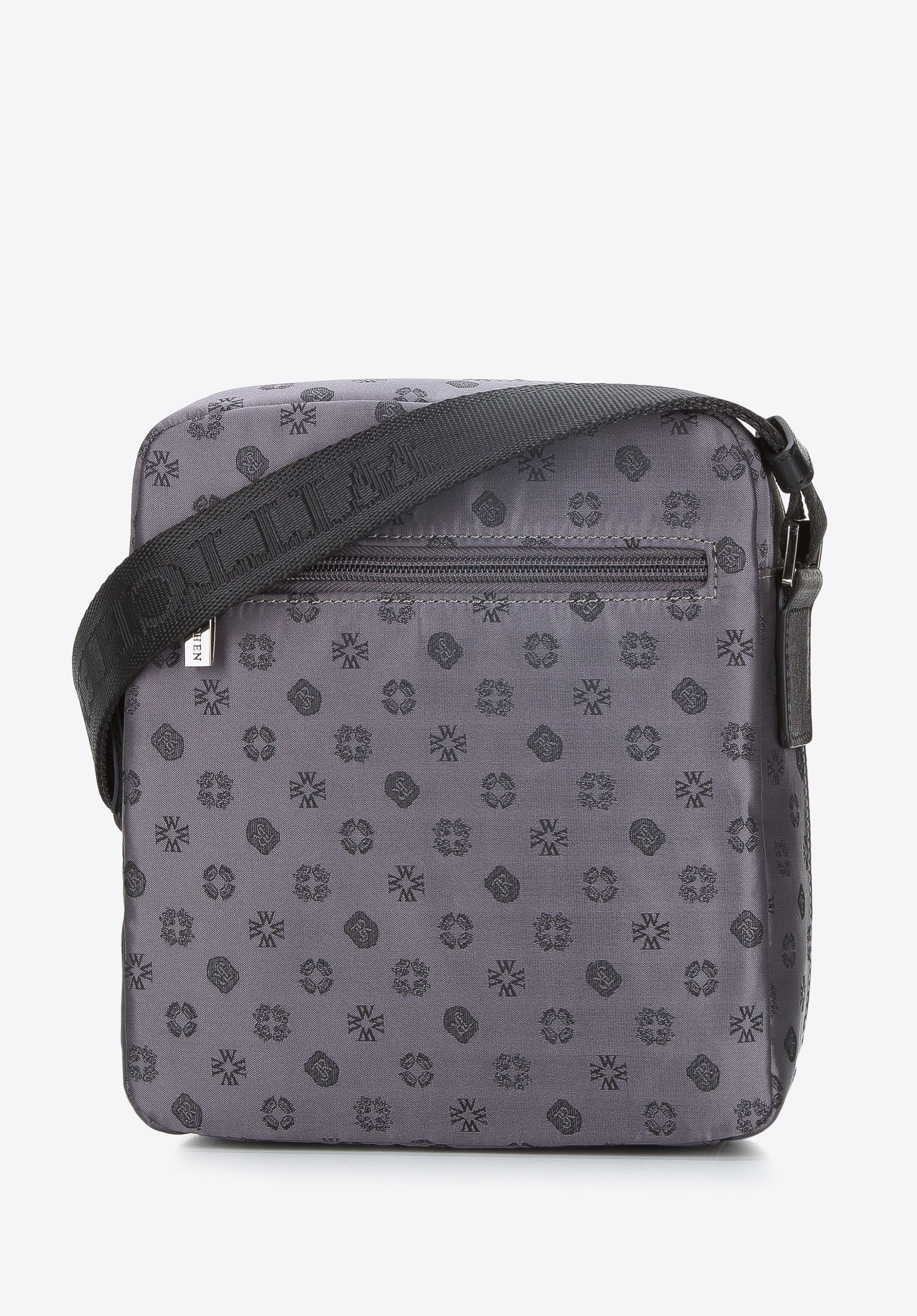 Damska torebka żakardowa z opaskami ze skóry pionowa