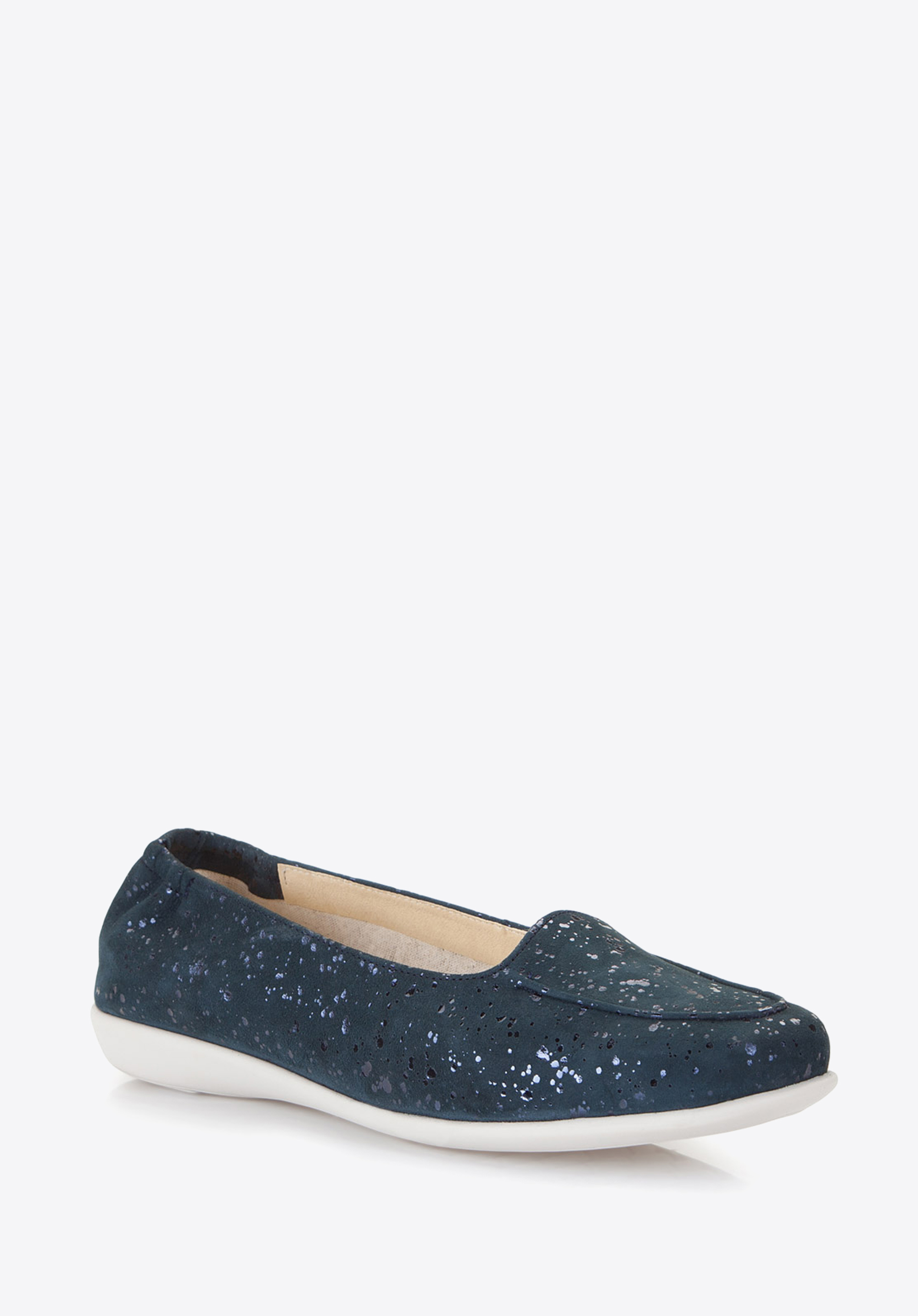 Baleriny nubukowe z lustrzanym efektem