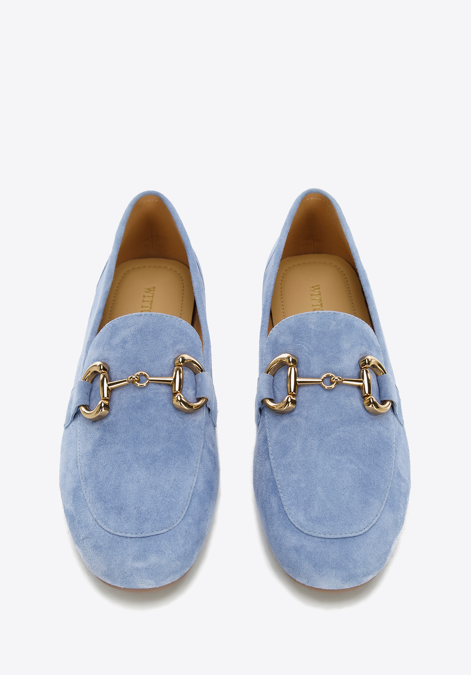 Damskie mokasyny zamszowe z metalową sprzączką