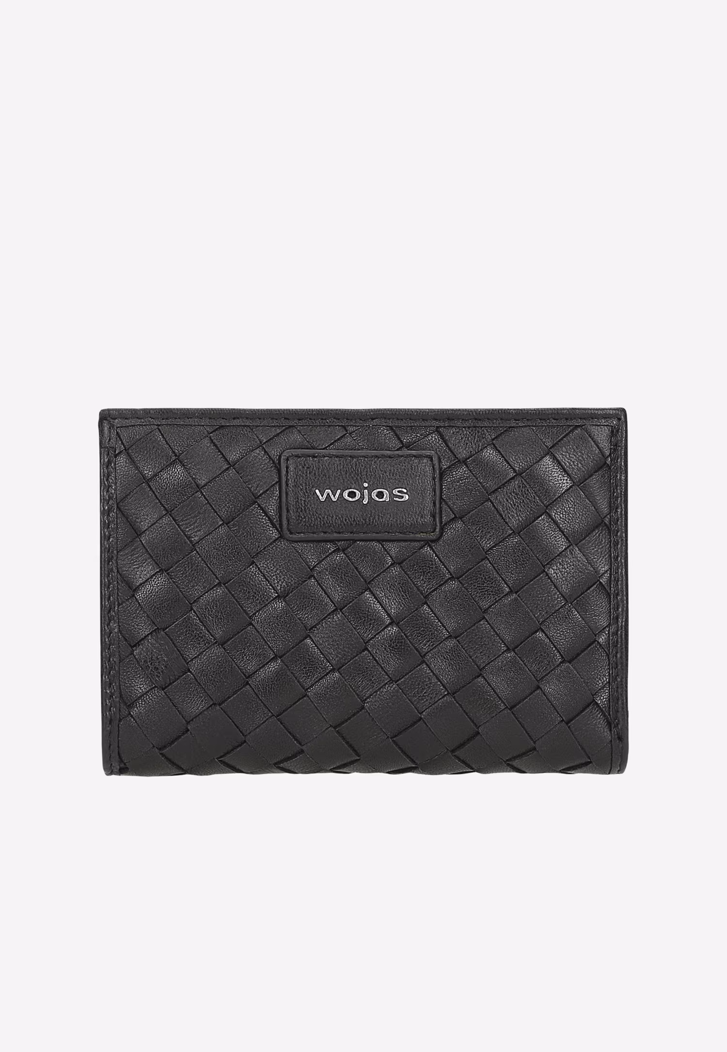 Czarny portfel damski z plecionej skóry licowej