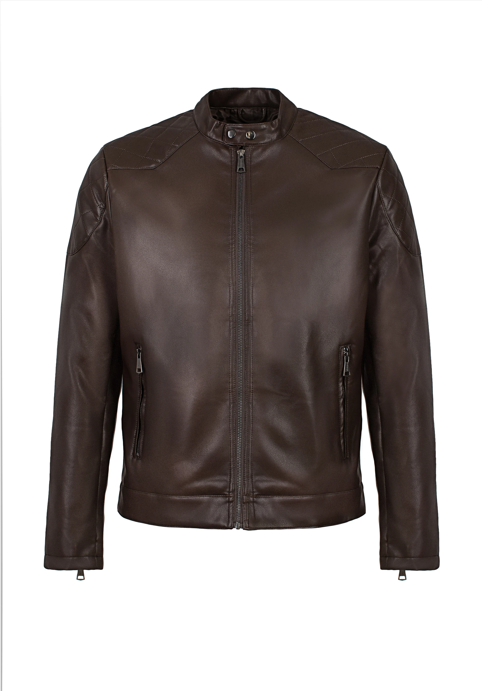 Męska kurtka z ekoskóry z pikowaniem na ramionach