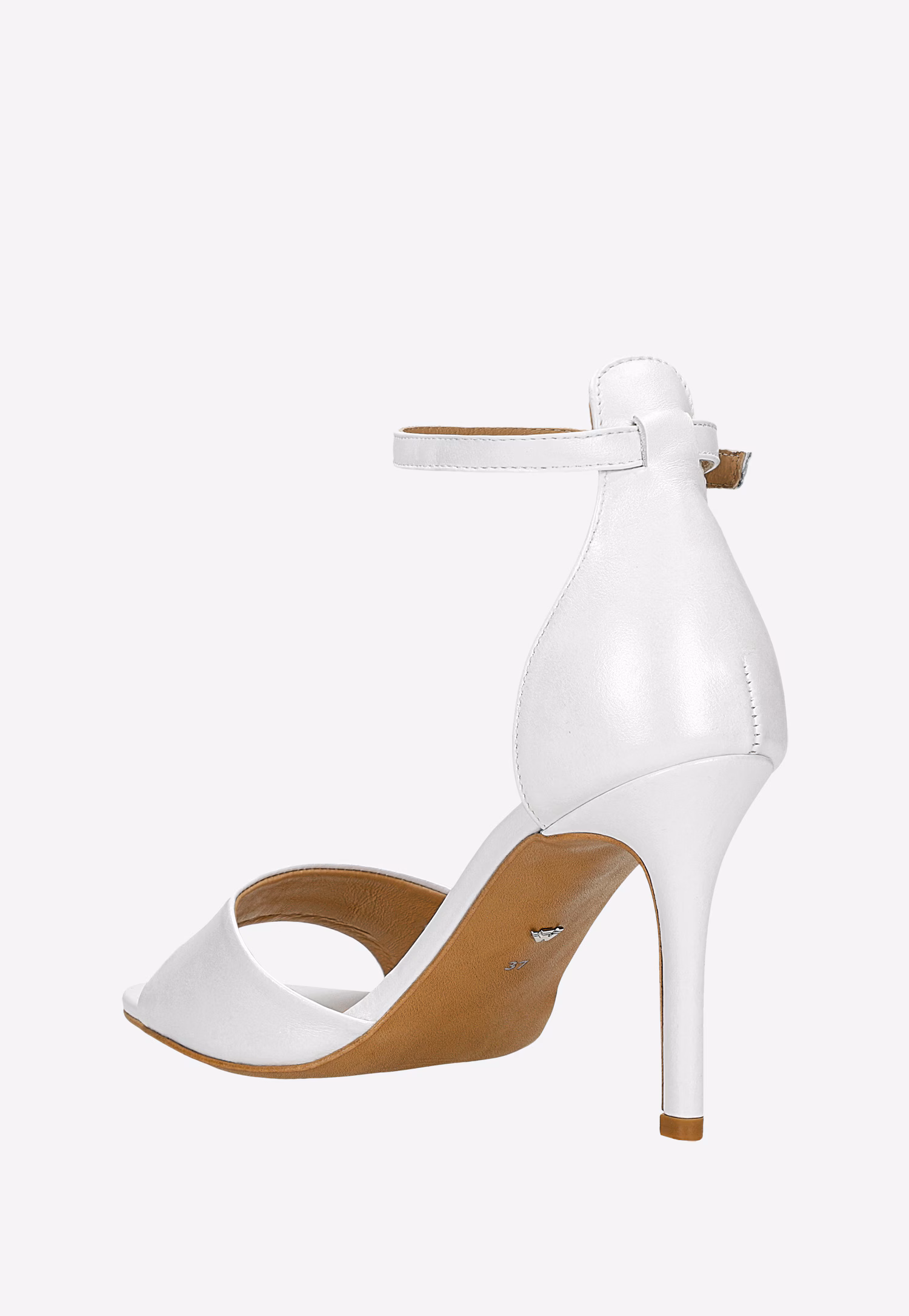 Beżowe sandały na szpilce z paskiem wokół kostki