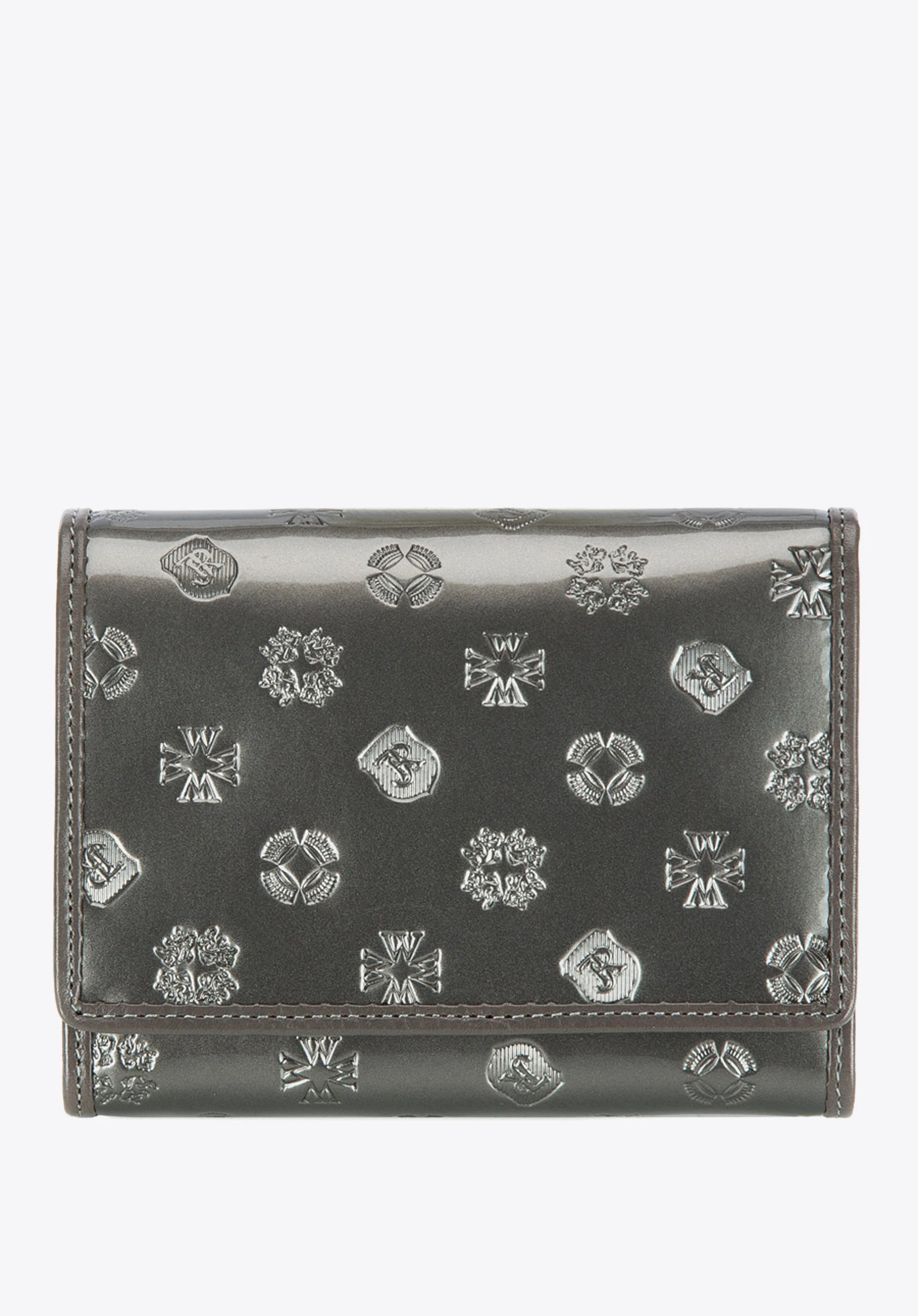 Damski portfel z lakierowanej skóry z monogramem mały