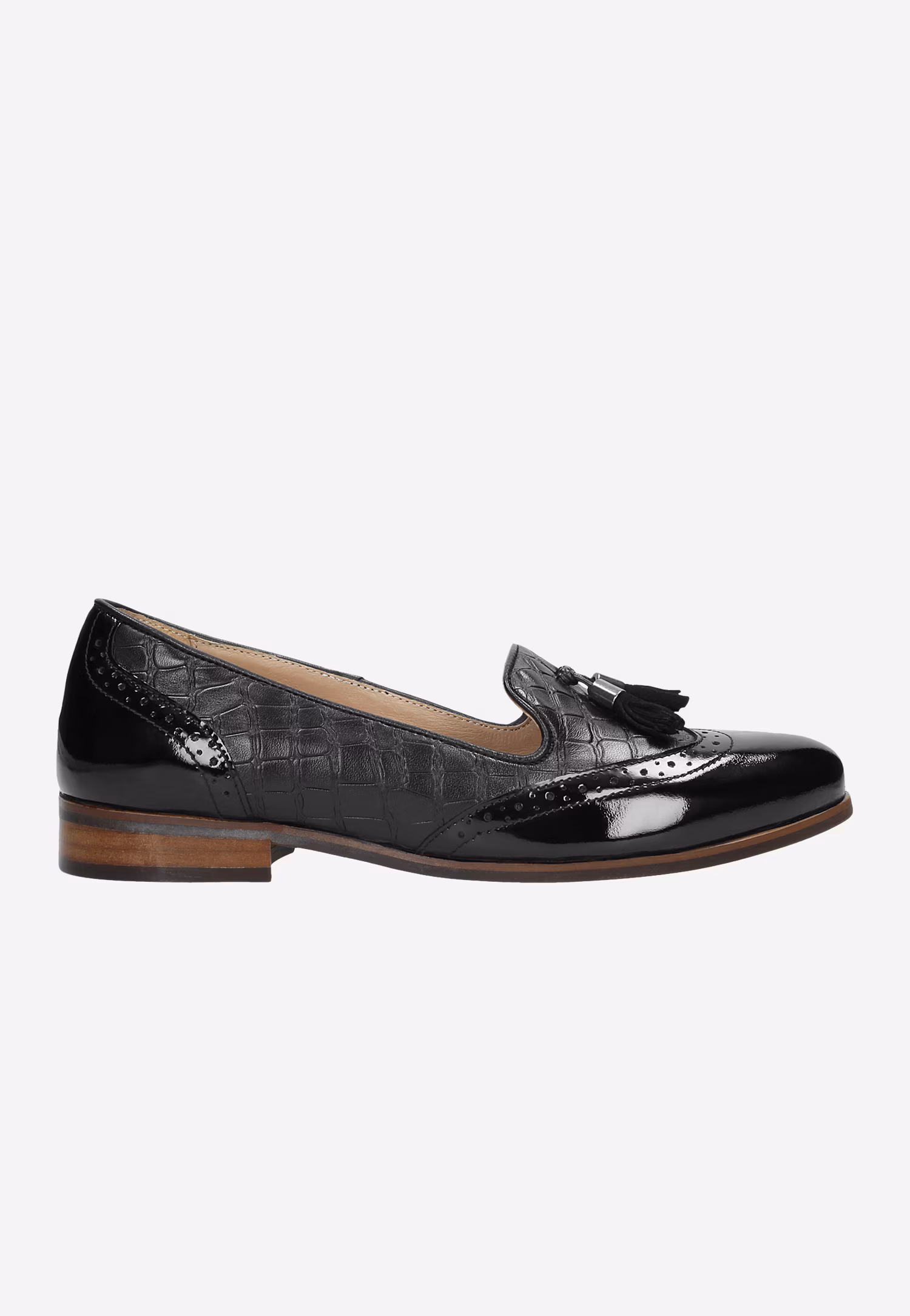 Ciemnobrązowe loafersy z łączonych skór