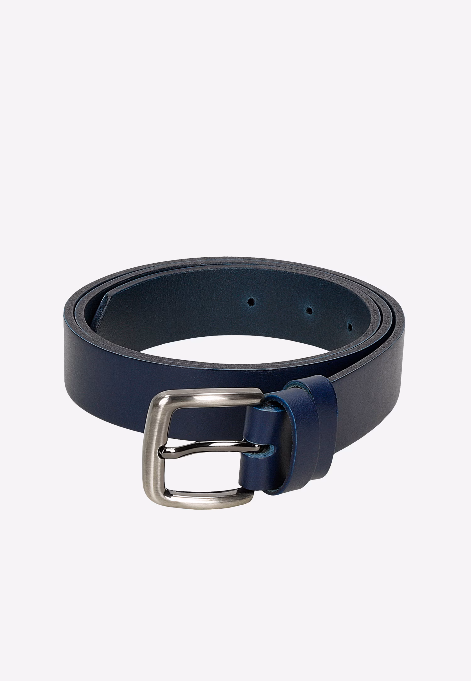 Granatowy skórzany pasek damski ze srebrną klamrą