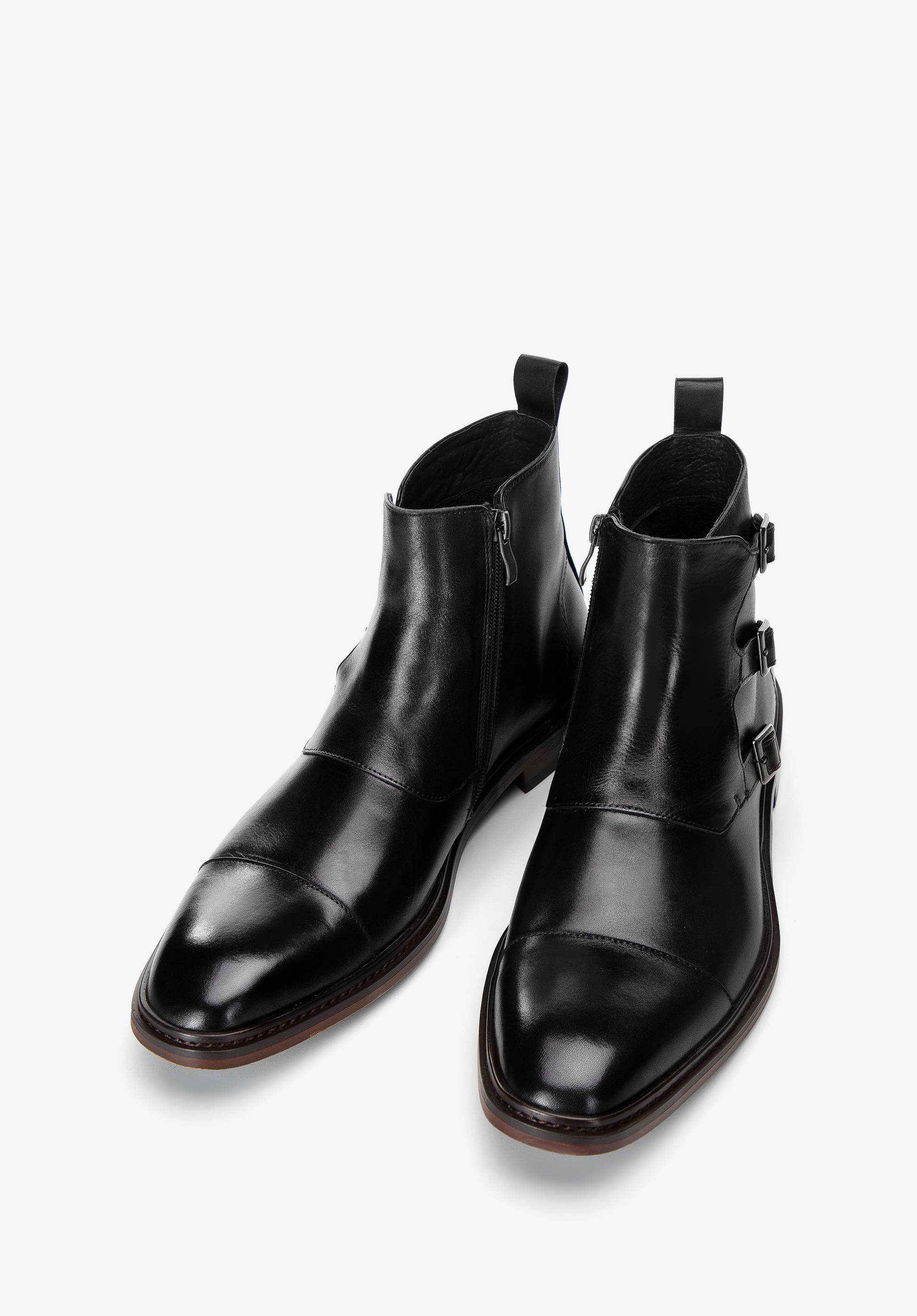 Męskie trzewiki skórzane z klamrami