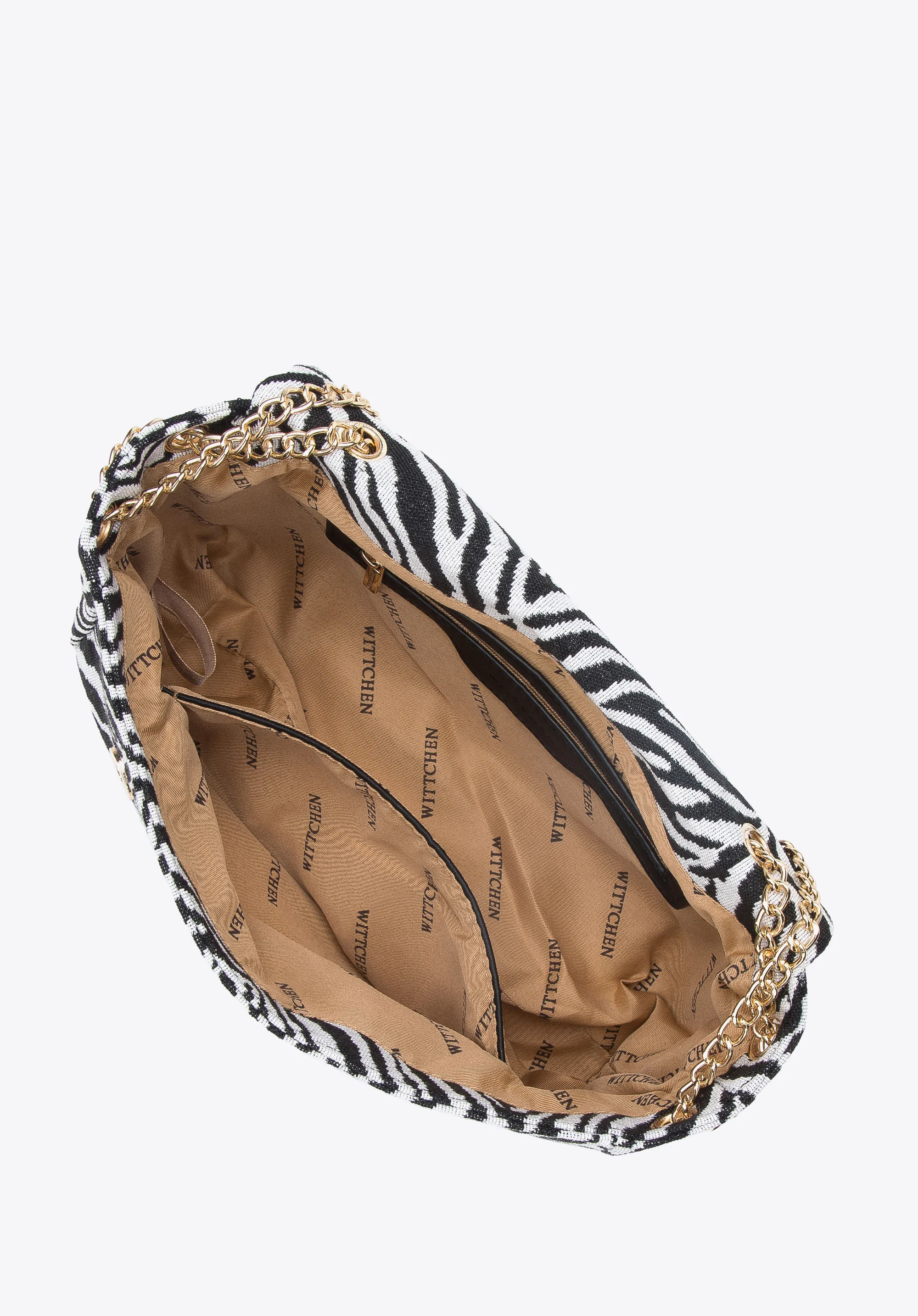 Damska torebka w zebrę na łańcuszku