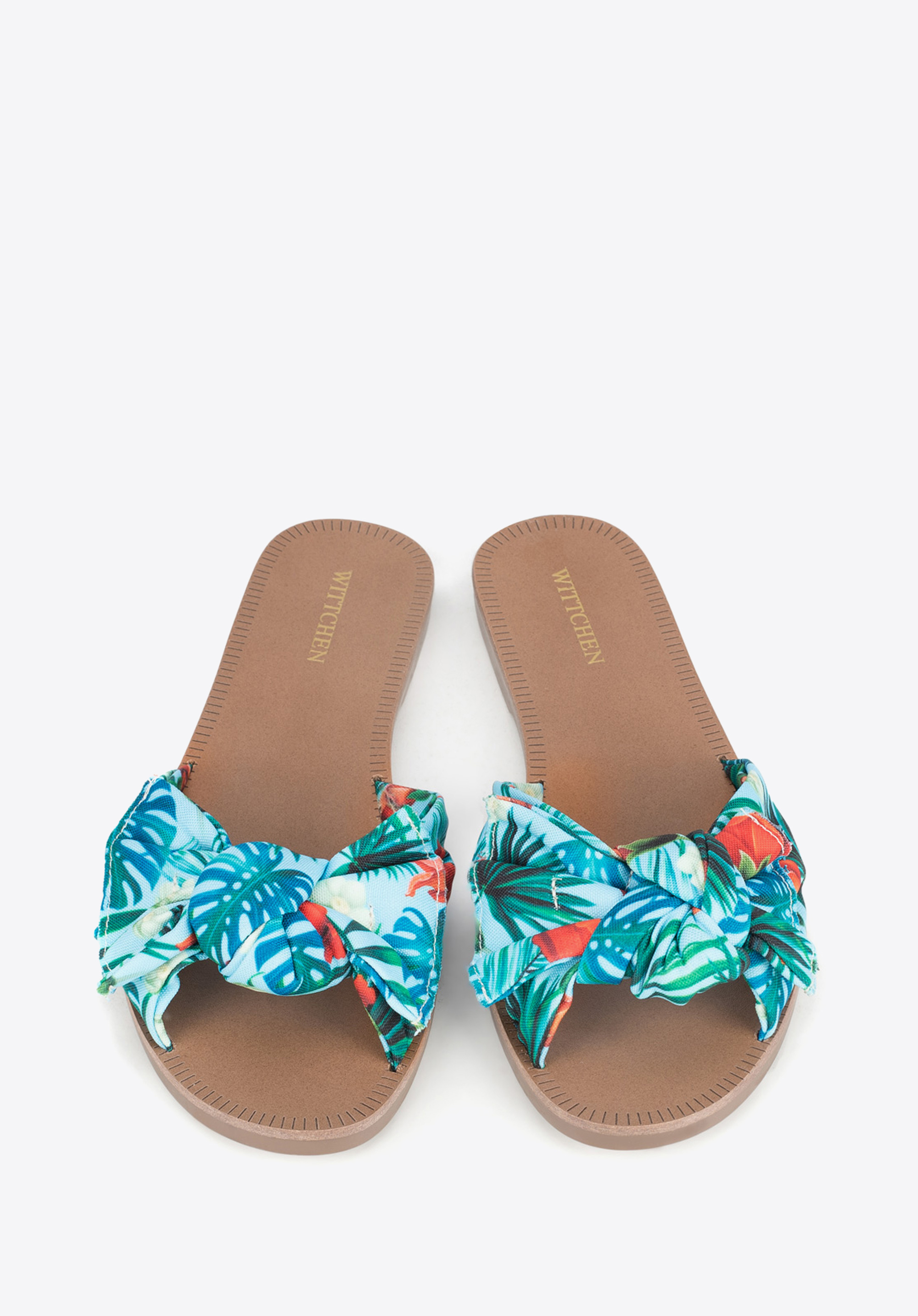 Damskie klapki materiałowe wzorzyste