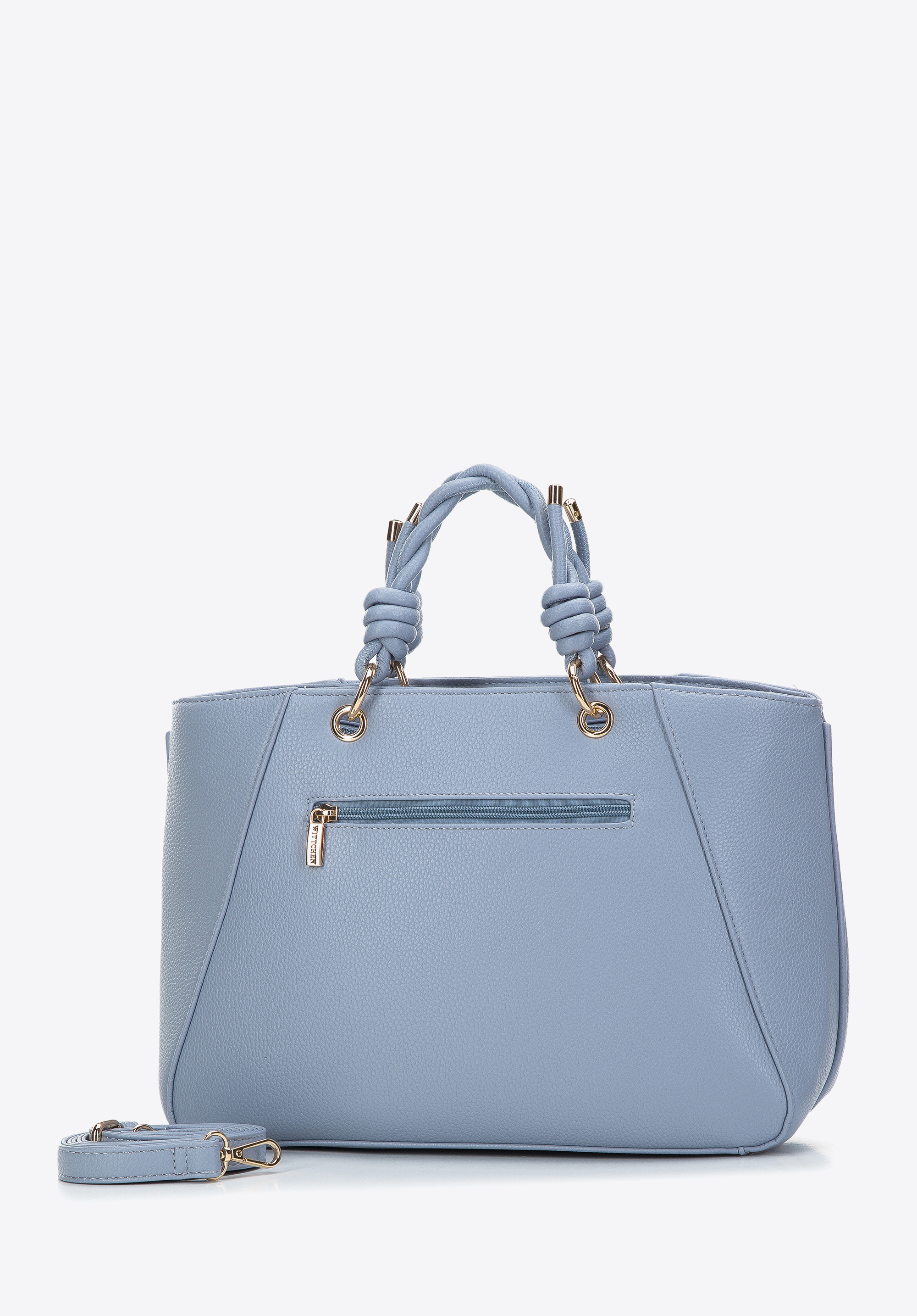 Torebka kuferek z ekoskóry z plecionymi rączkami