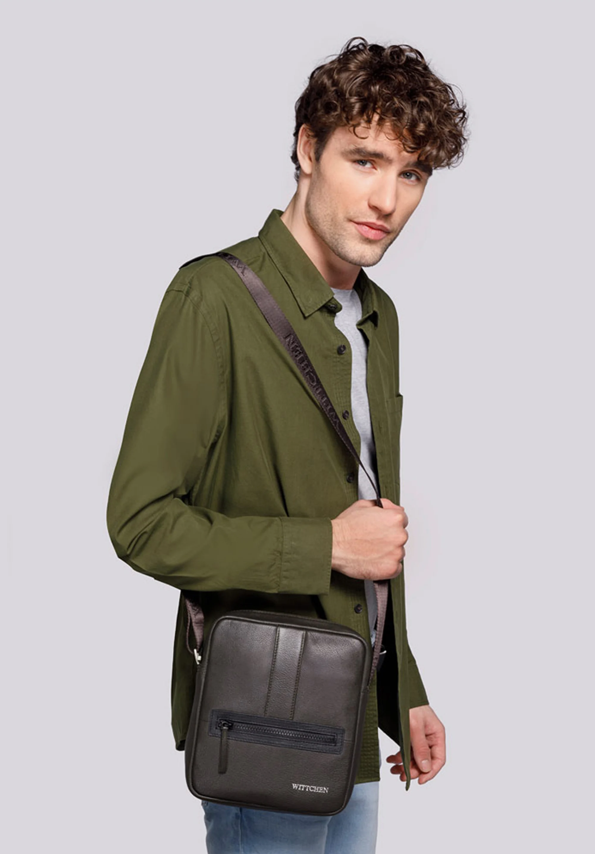 Męska listonoszka skórzana stębnowana mała