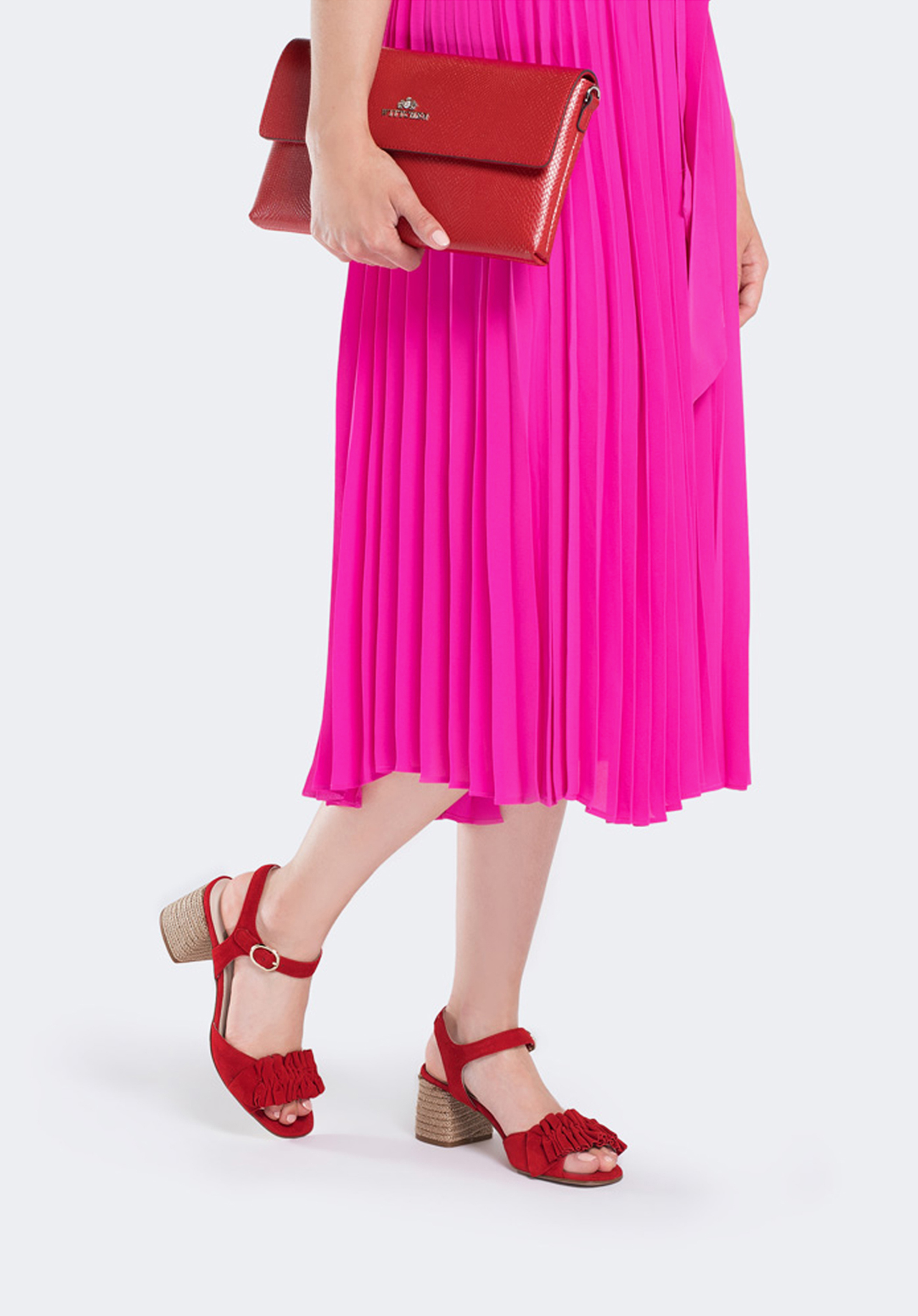 Damskie sandały zamszowe z marszczeniem