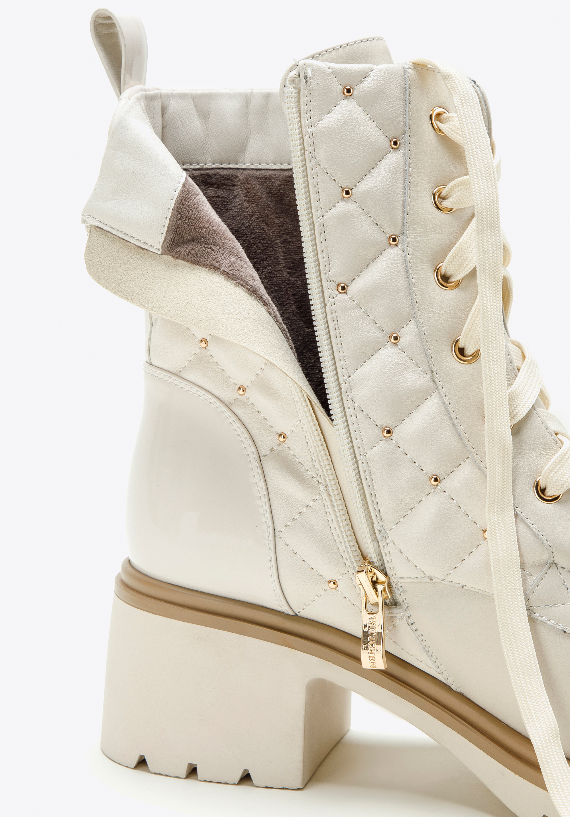 Damskie trapery skórzane z pikowaną cholewką