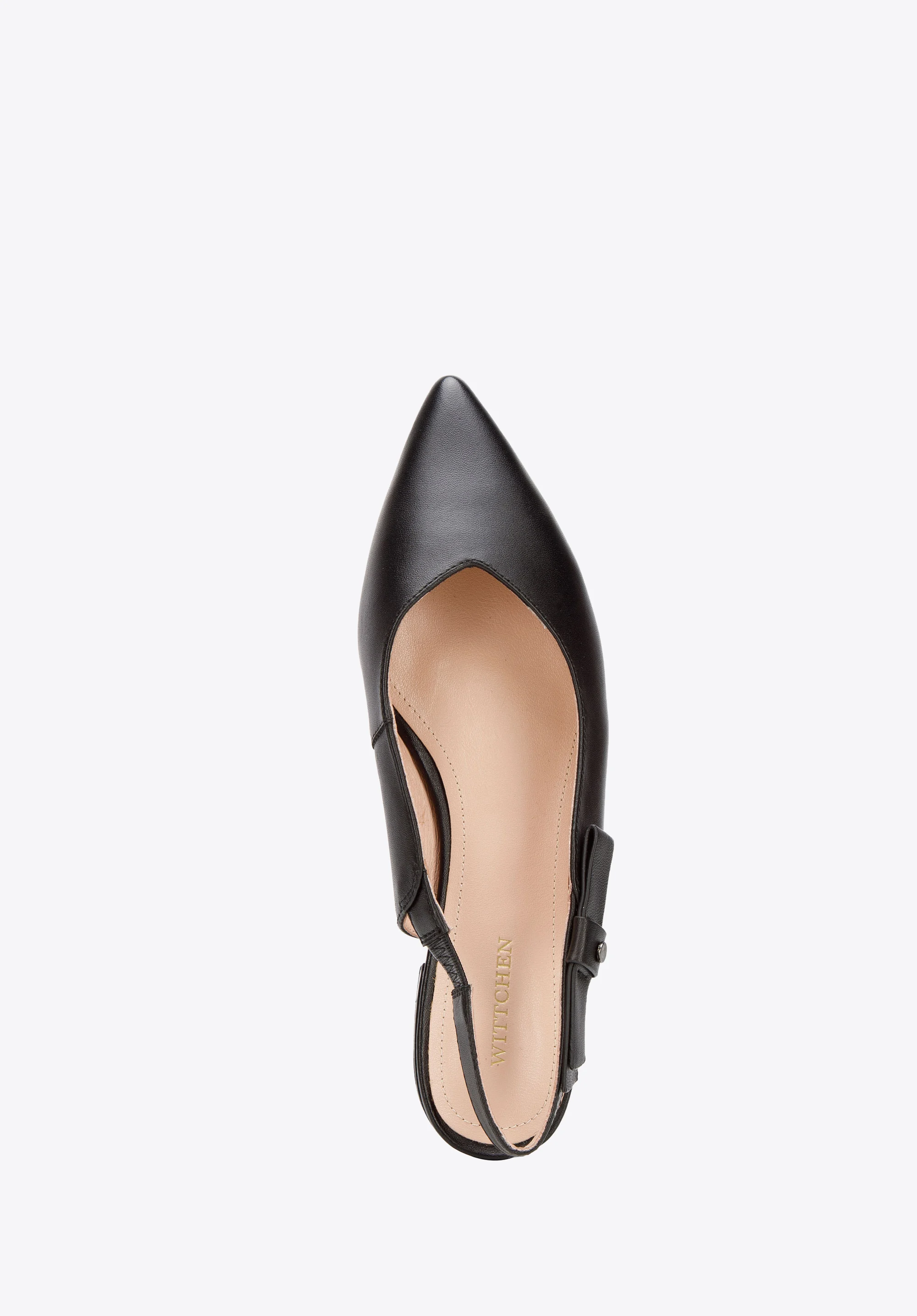 Czółenka skórzane w szpic z odkrytą piętą