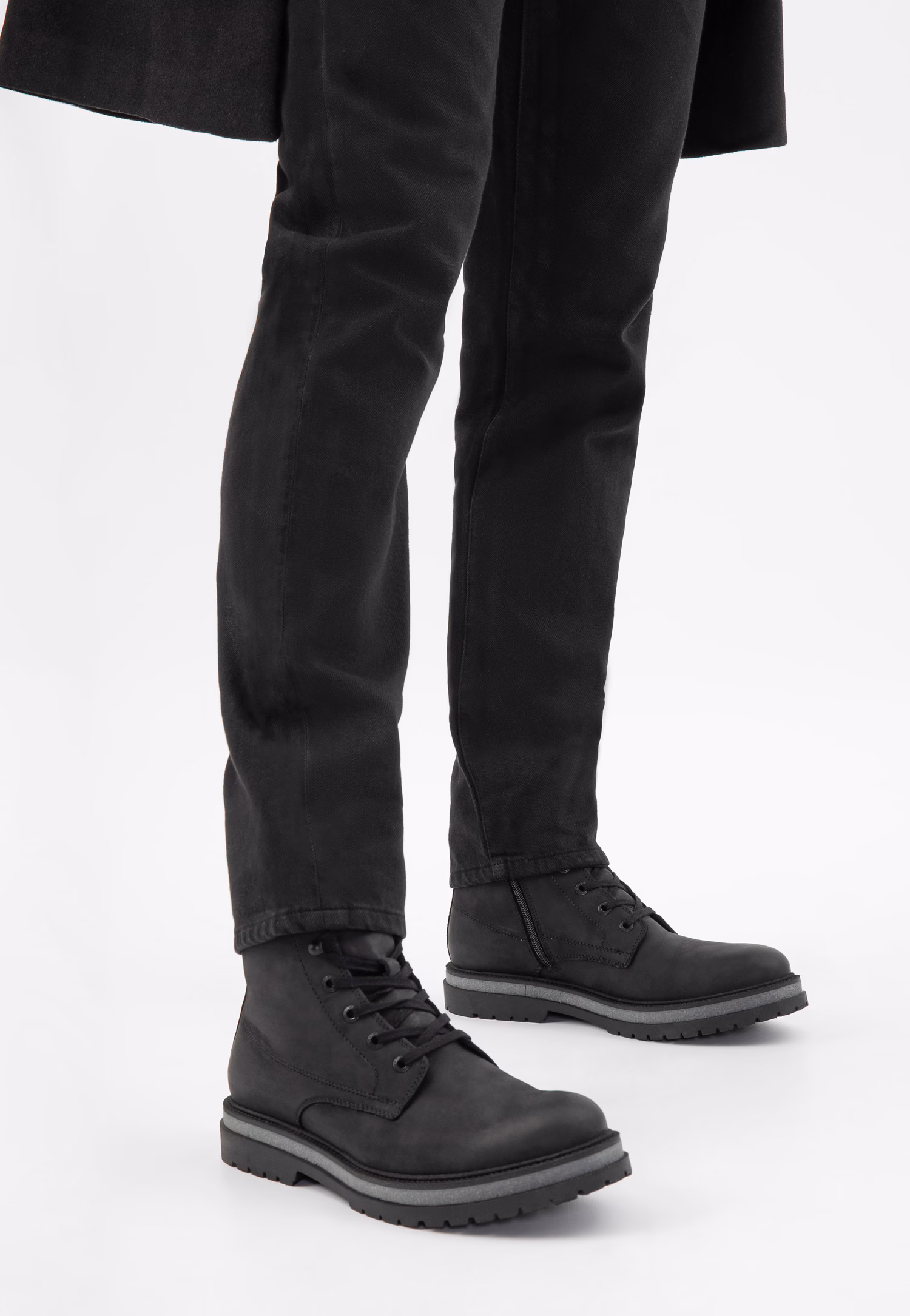 Czarne zimowe trzewiki męskie ze skóry crazy horse i nubuku