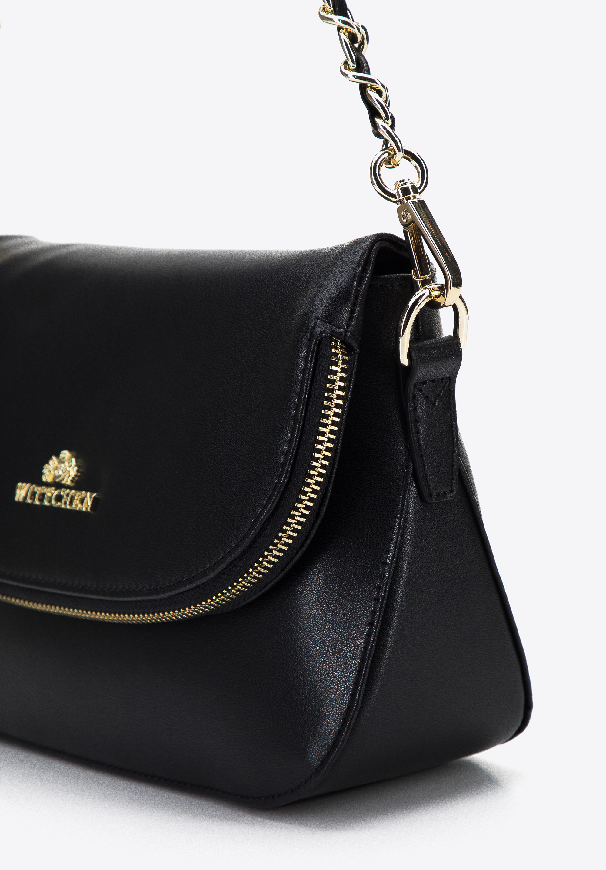 Damska listonoszka skórzana z kieszenią w klapie mała