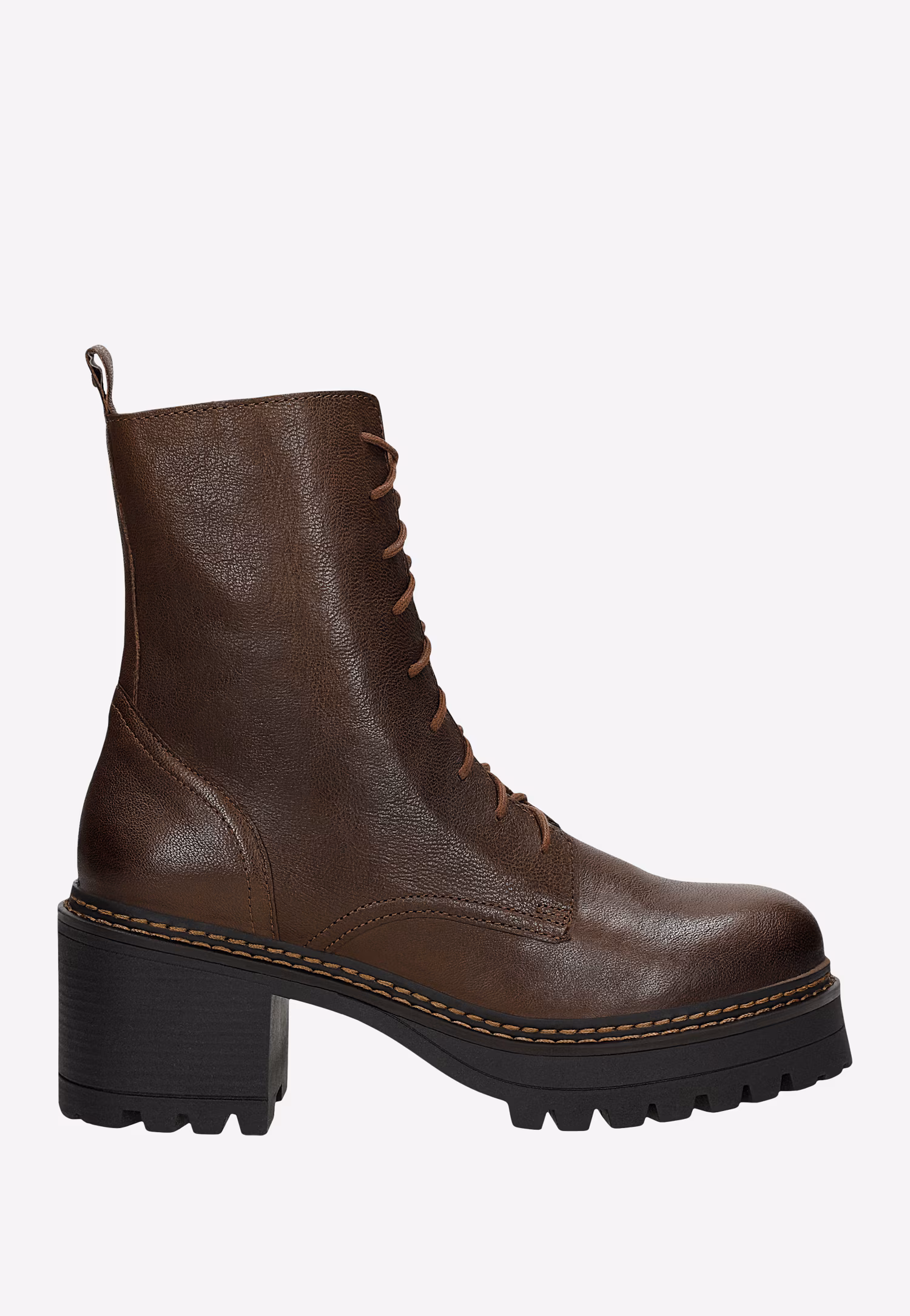 Brązowe skórzane trzewiki damskie na stabilnym obcasie