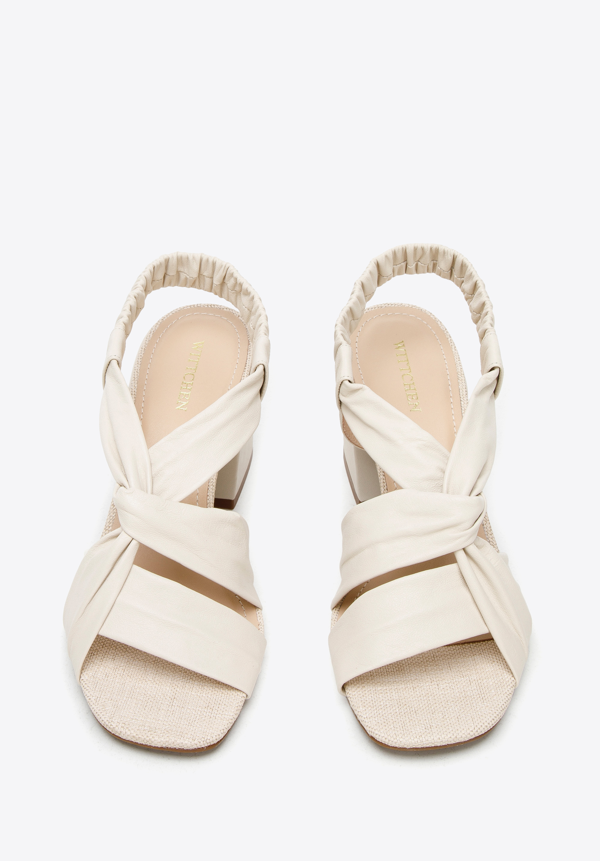 Damskie sandały skórzane z supełkiem na obcasie