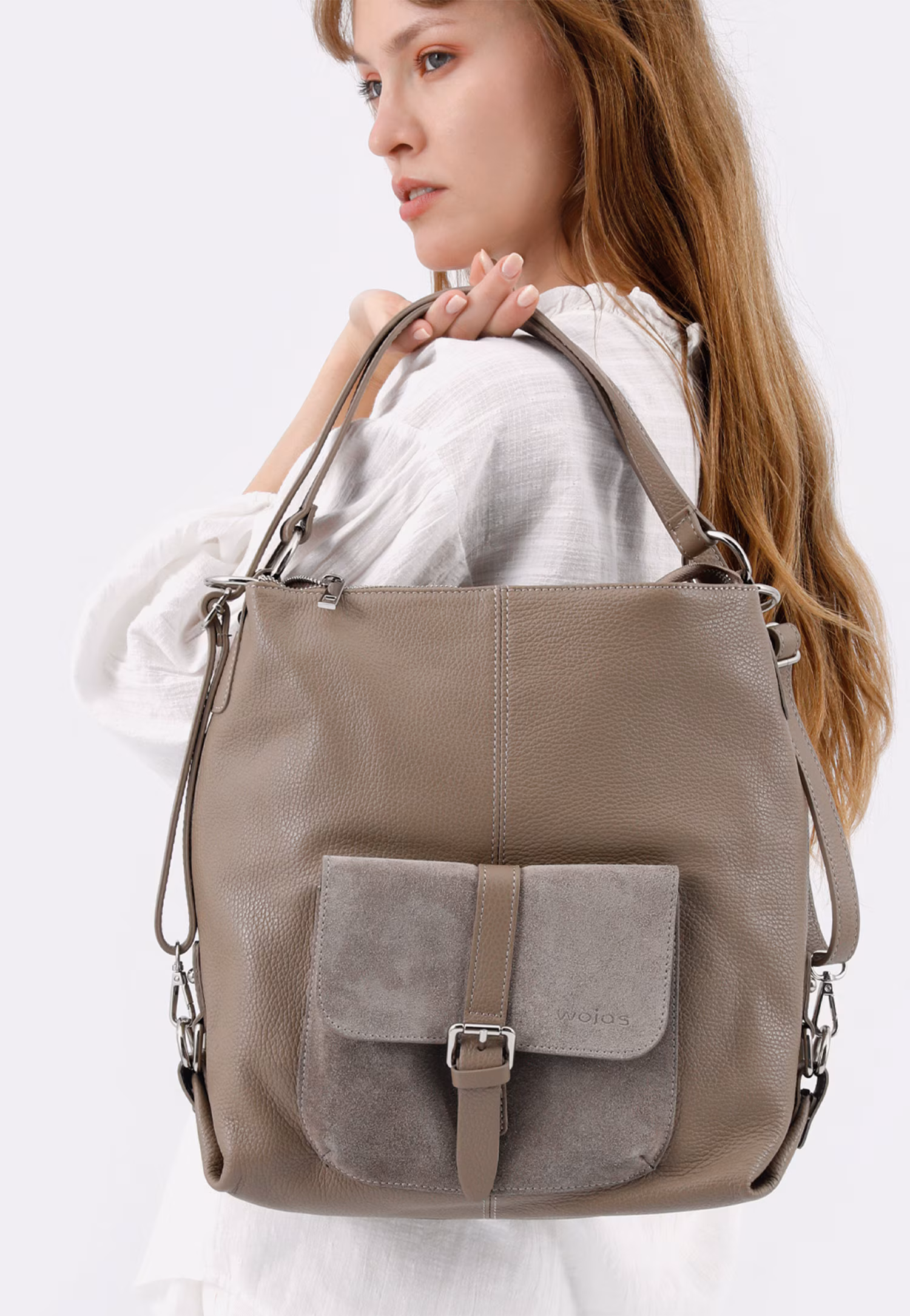 Beżowa skórzana torebka plecak 2w1