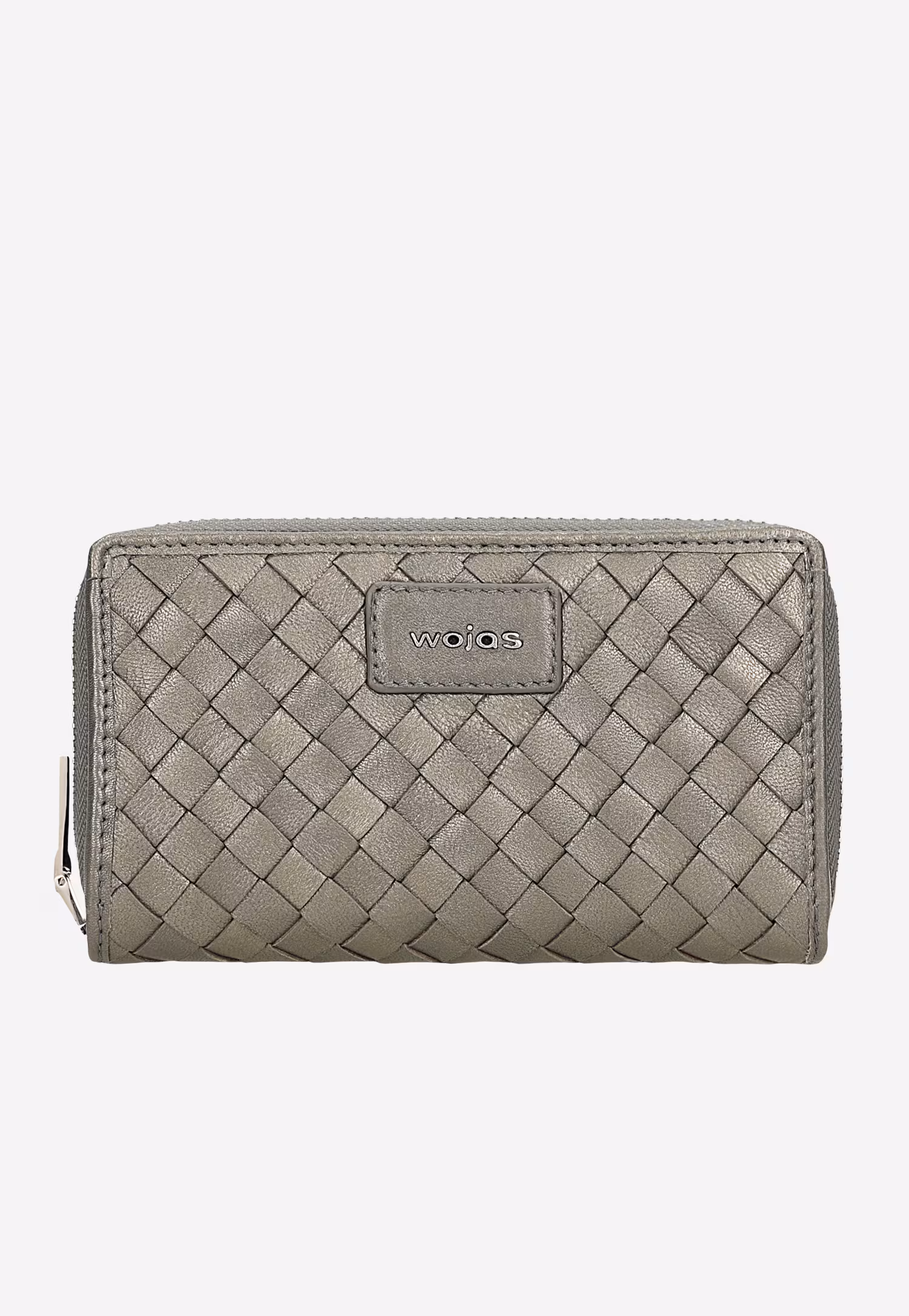 Srebrny przeplatany portfel damski ze skóry licowej