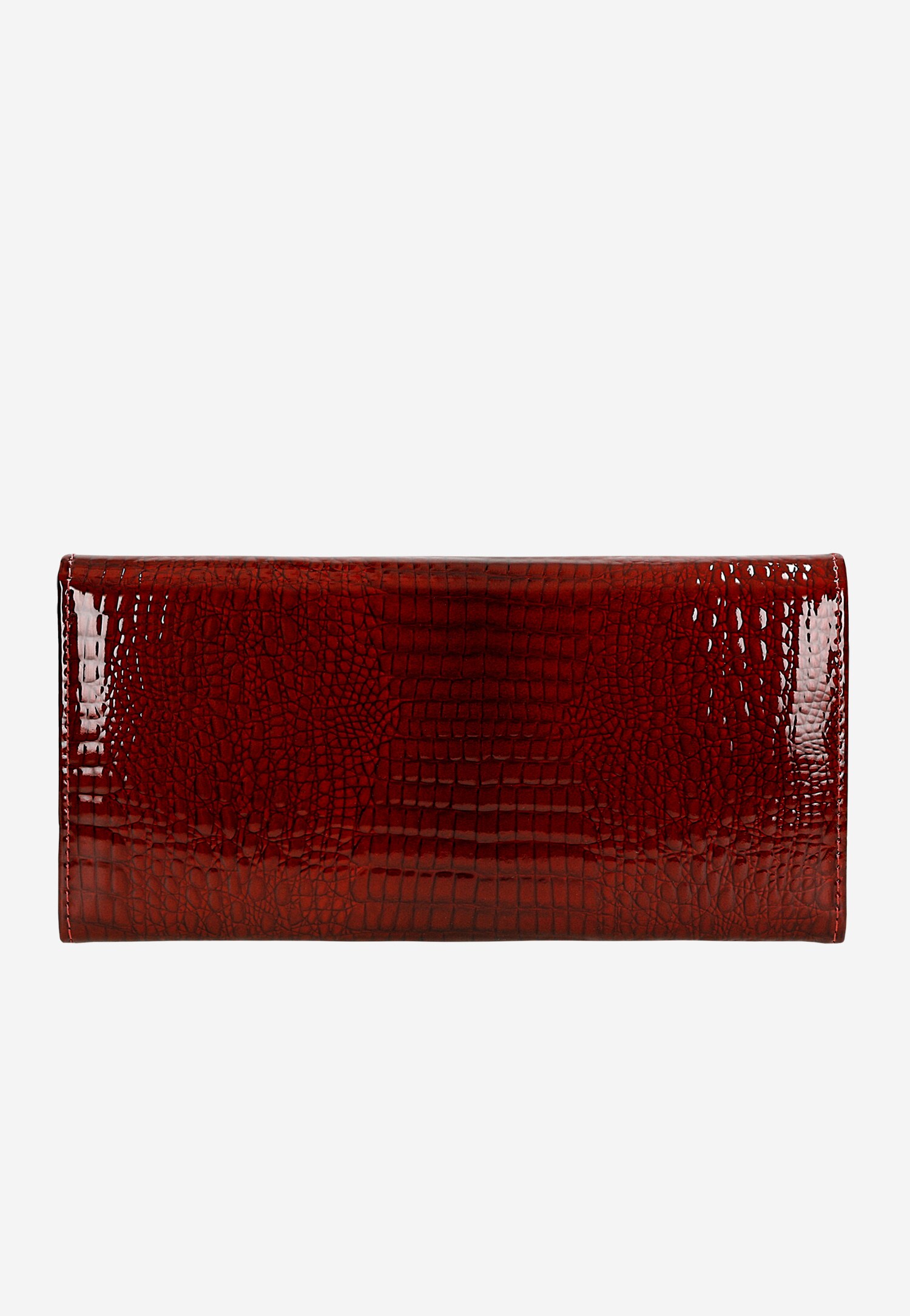 Czerwony lakierowany portfel damski z ciekawym tłoczeniem