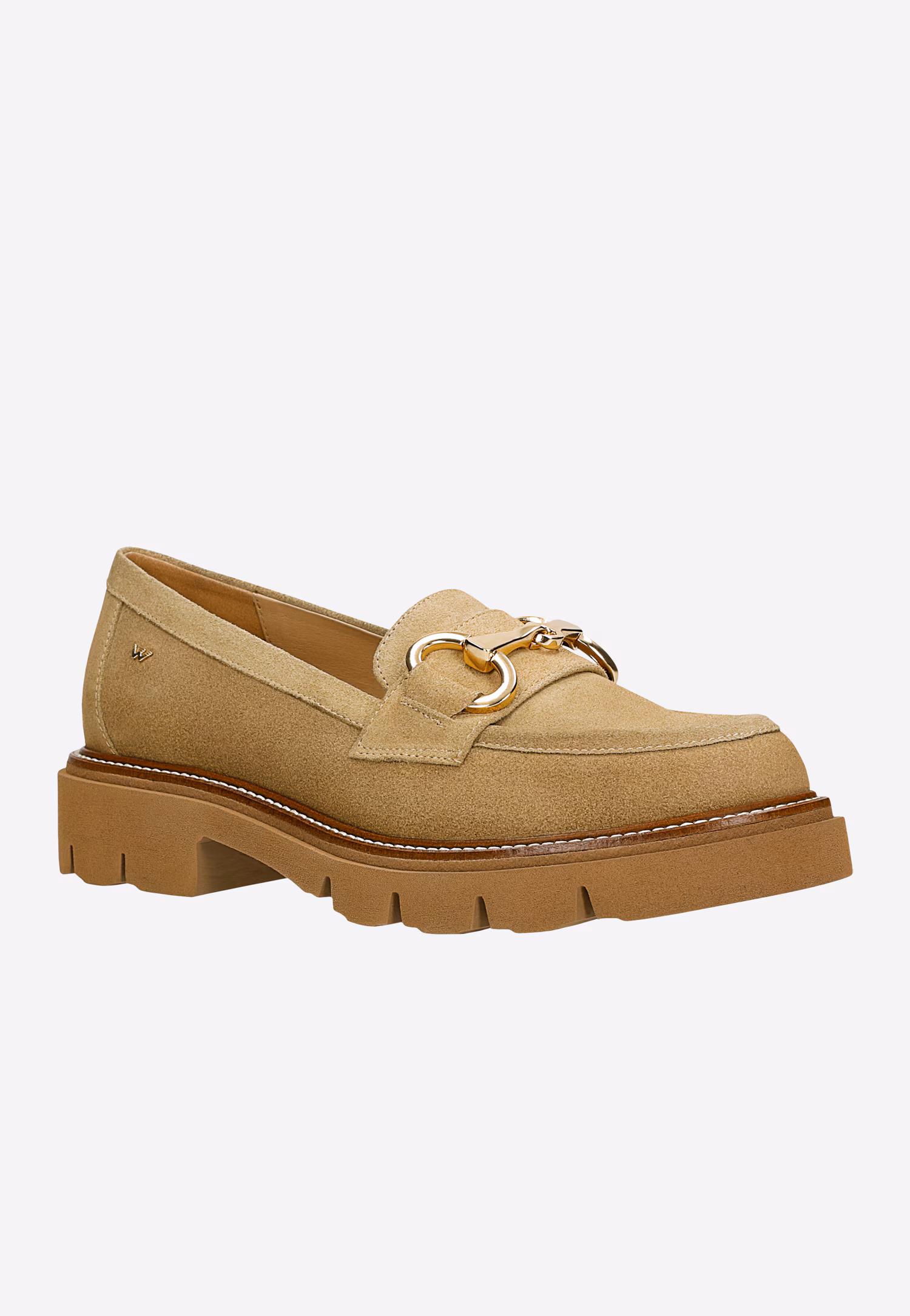 Beżowe masywne mokasyny damskie z wędzidłem