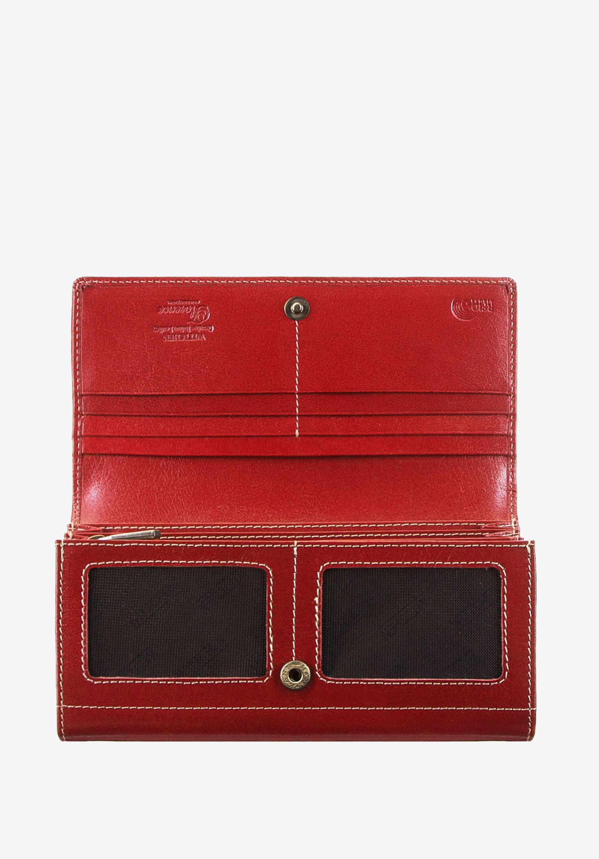 Damski portfel skórzany z ozdobnym przeszyciem