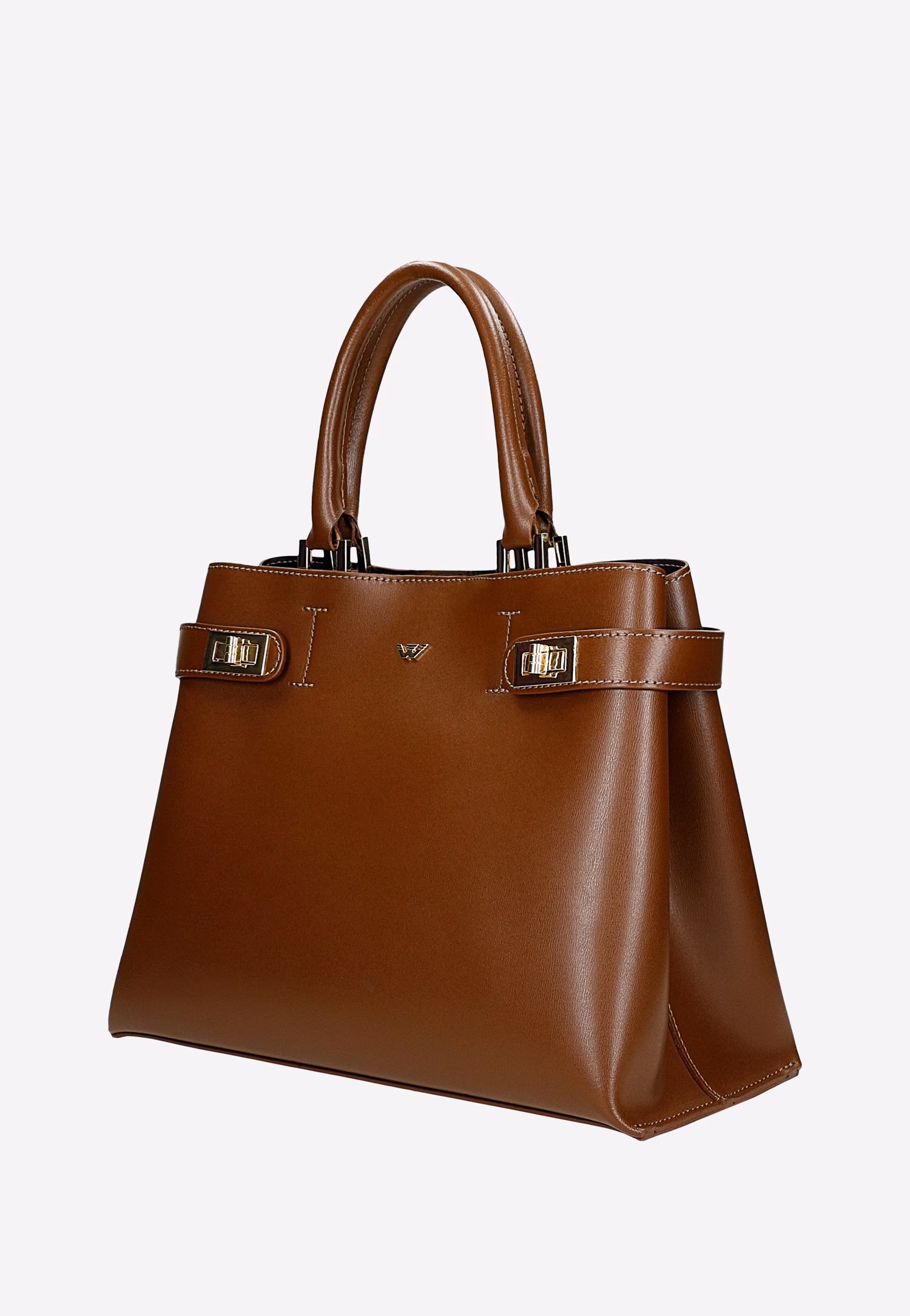 Damska torebka typu kuferek w kolorze jasnobrązowym