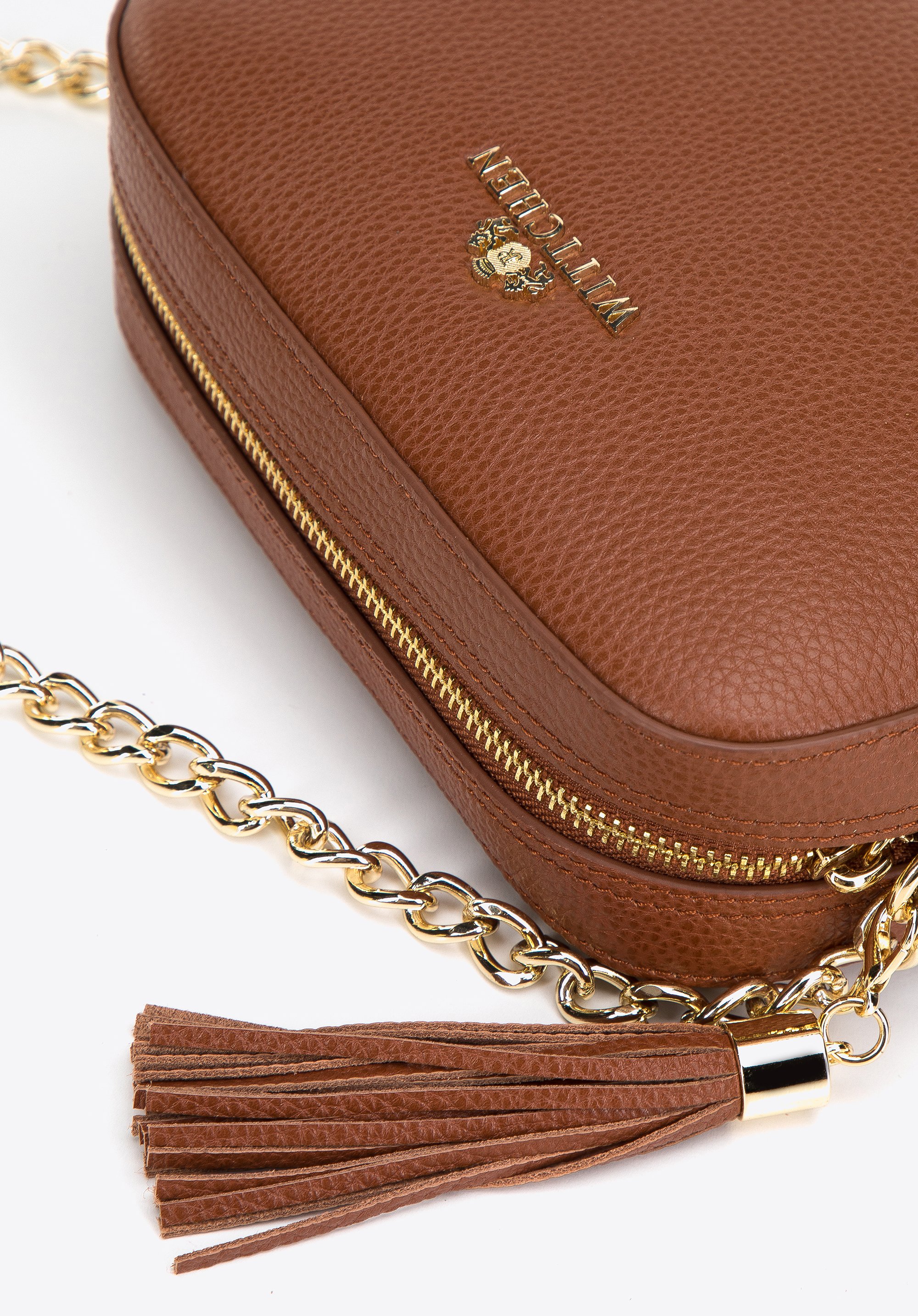 Damska listonoszka skórzana pudełkowa na łańcuszku