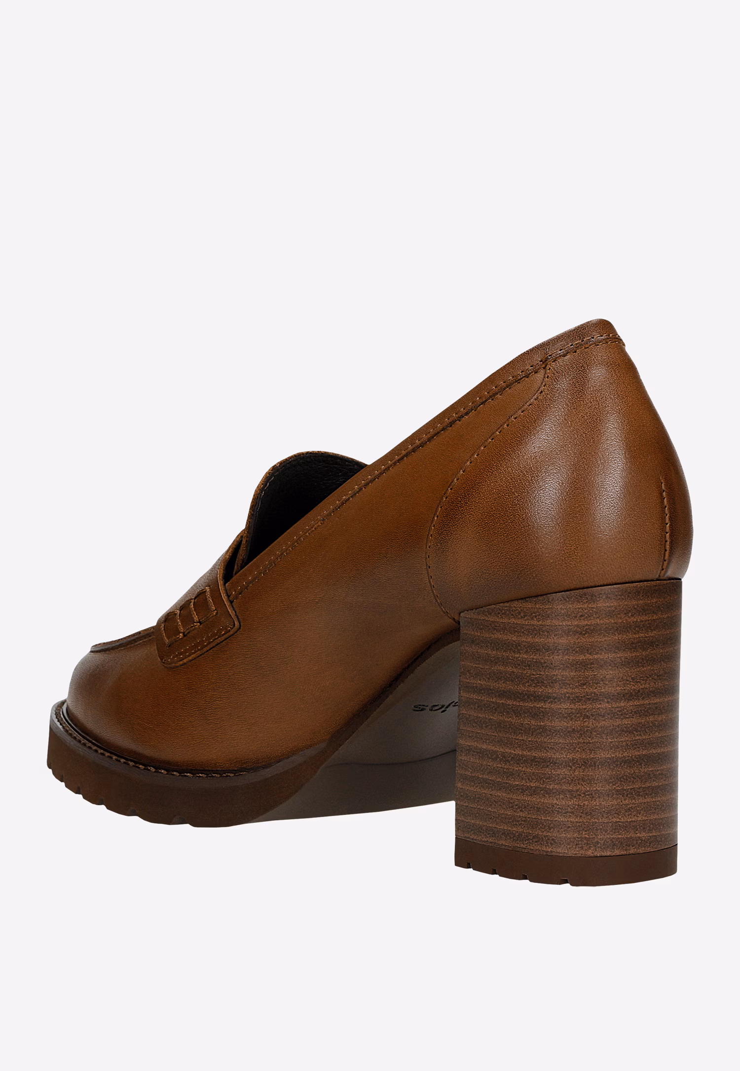 Brązowe mokasyny ze skóry licowej na obcasie