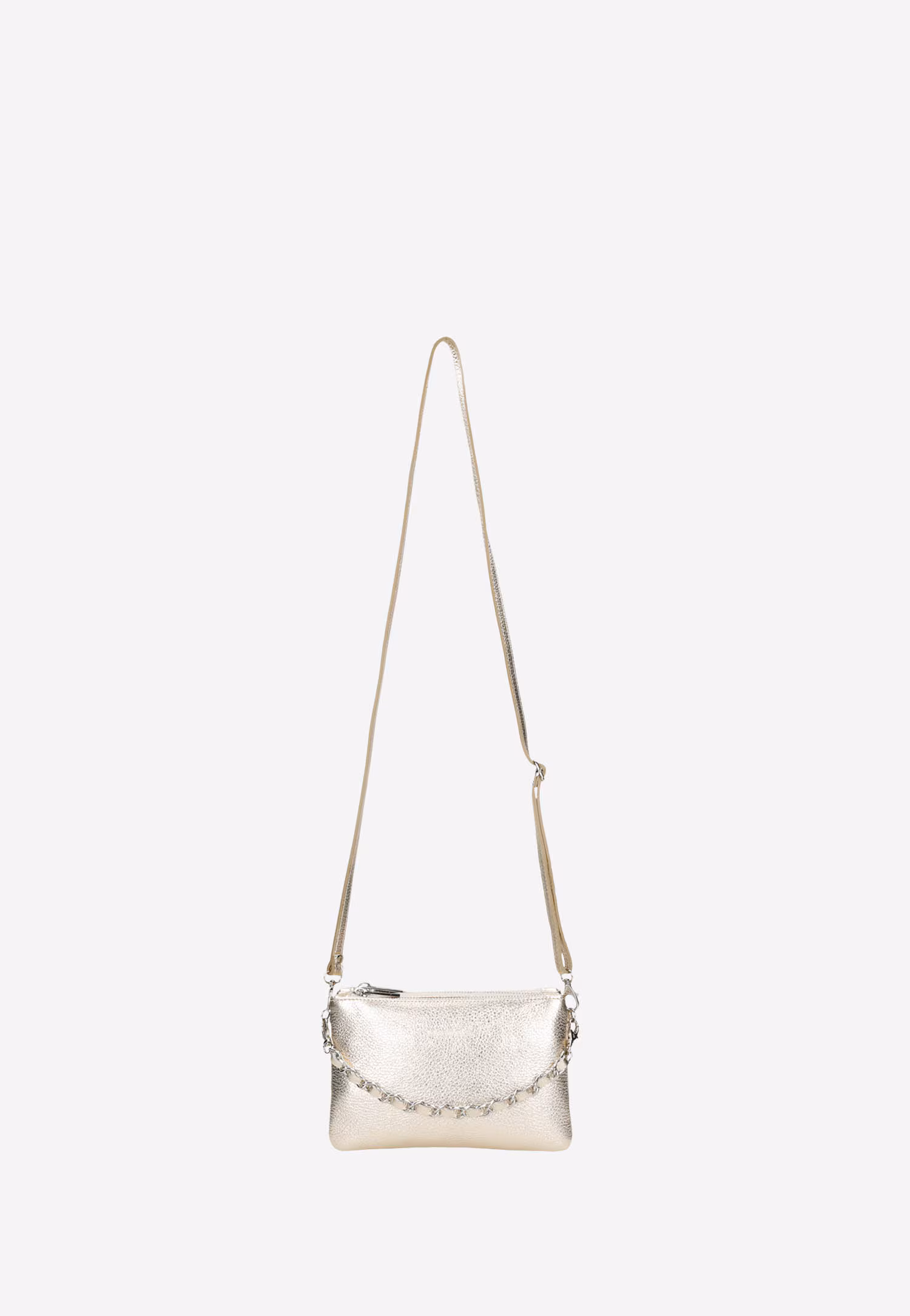 Mała złota torebka damska z ozdobnym łańcuszkiem