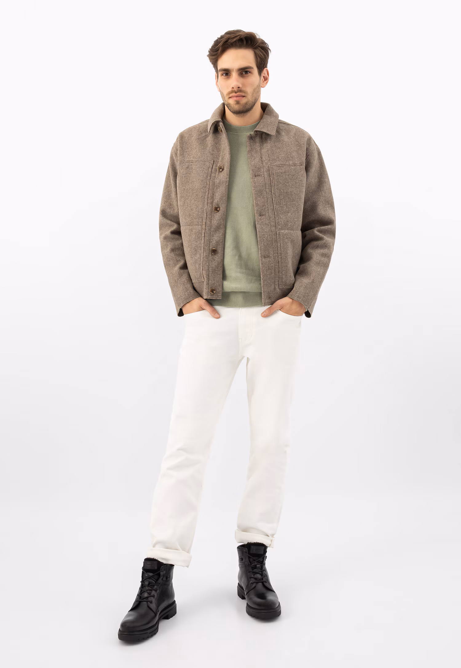 Brązowe workery męskie ze skóry licowej z ociepleniem