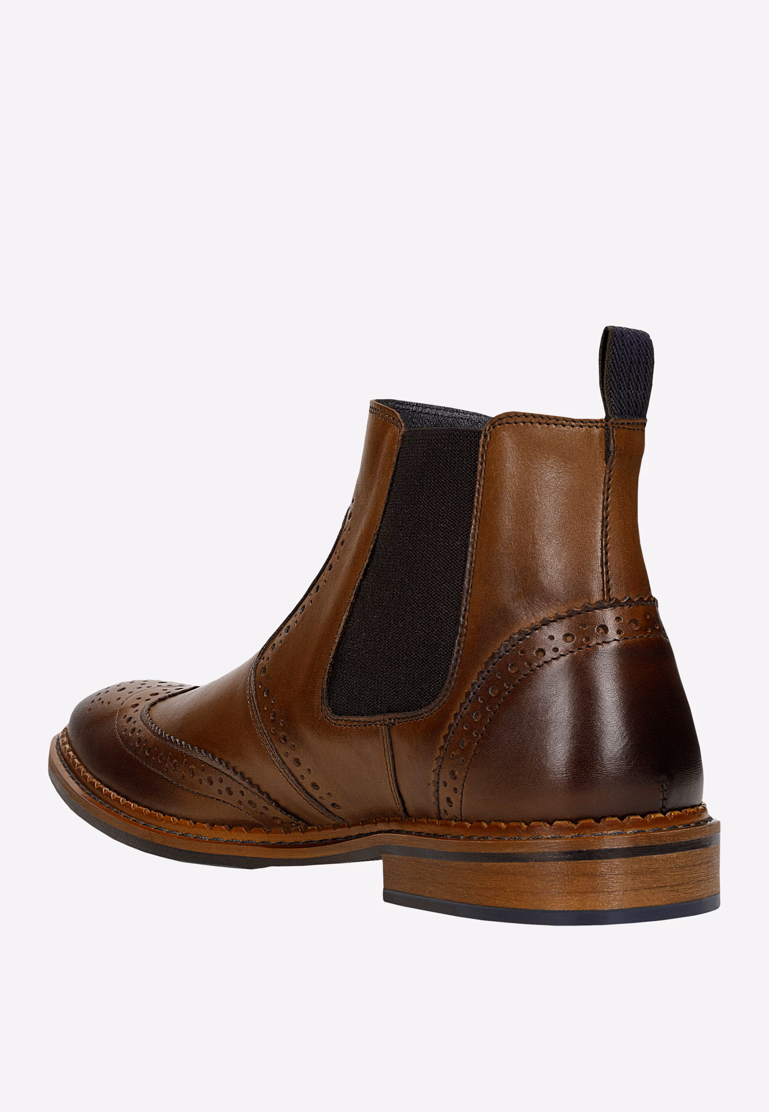 Brązowe skórzane botki męskie z ozdobnym brogowaniem