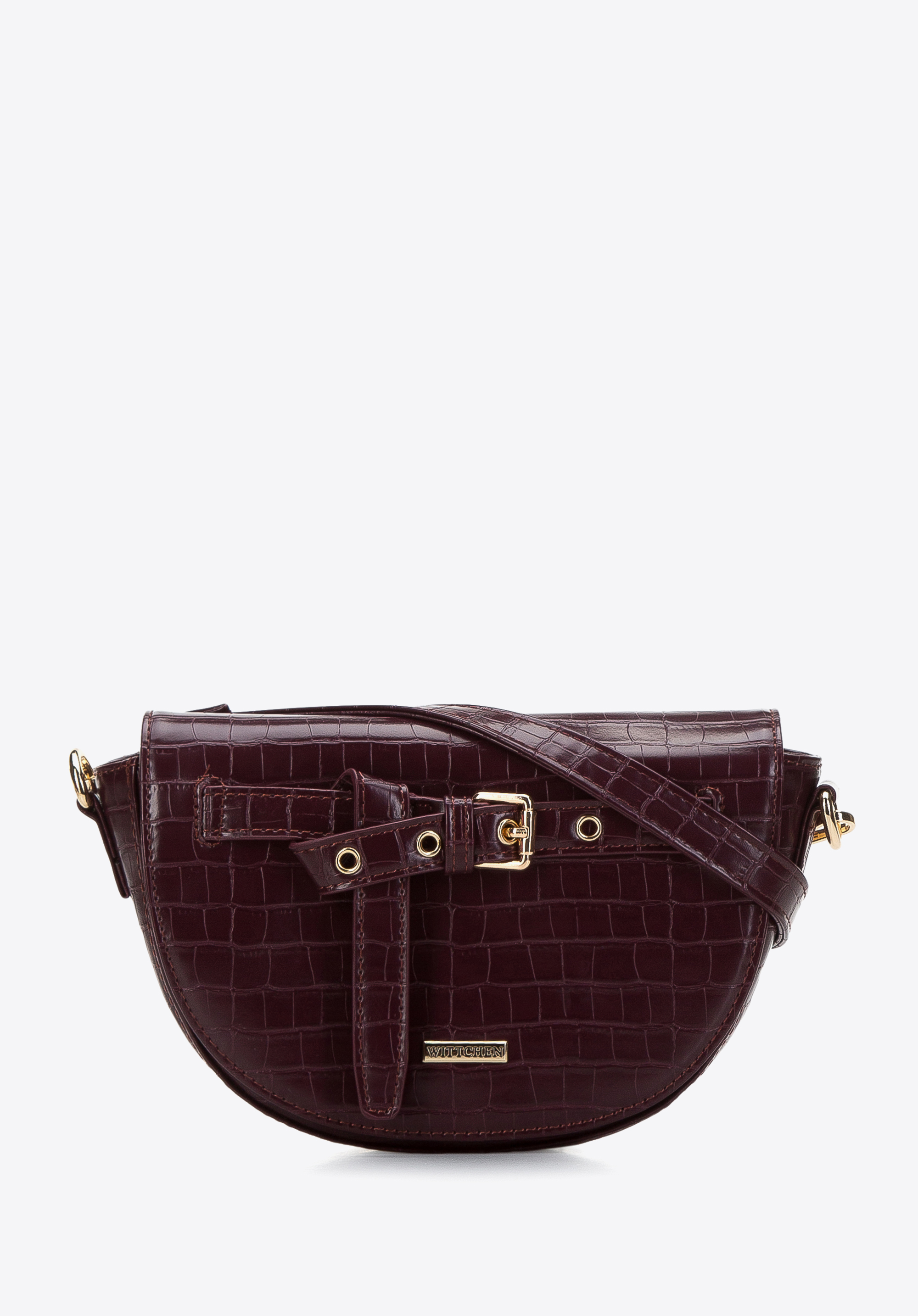 Damska listonoszka z ekoskóry croco z ozdobnym paskiem