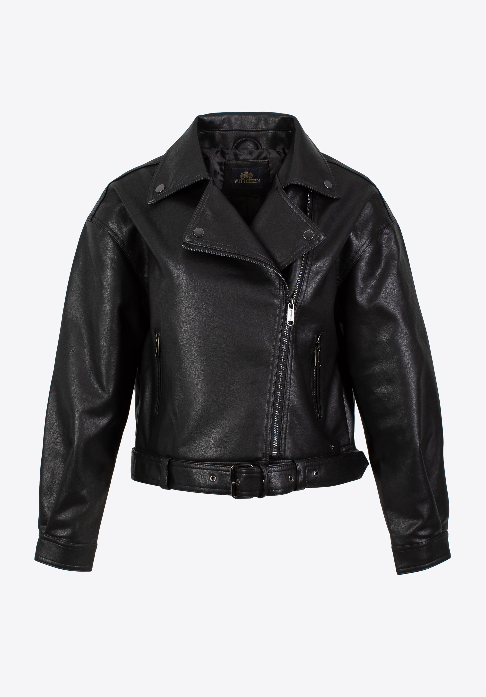 Damska ramoneska oversize z ekoskóry z paskiem