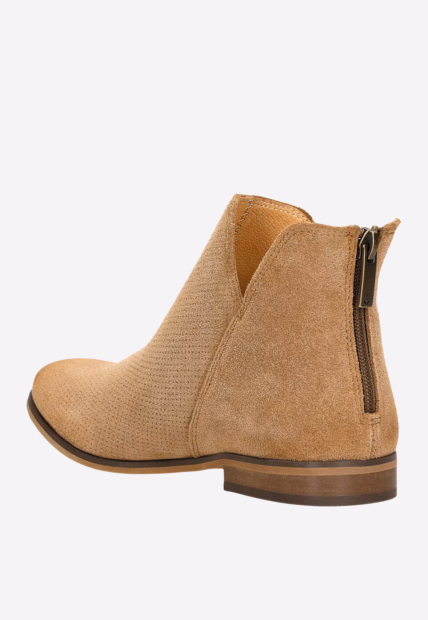 Ciemnobeżowe botki damskie z dwoiny welurowej