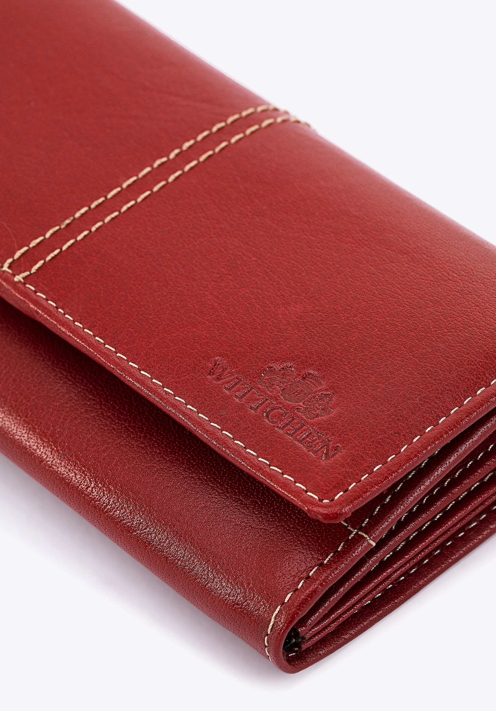 Damski portfel skórzany z ozdobnym przeszyciem