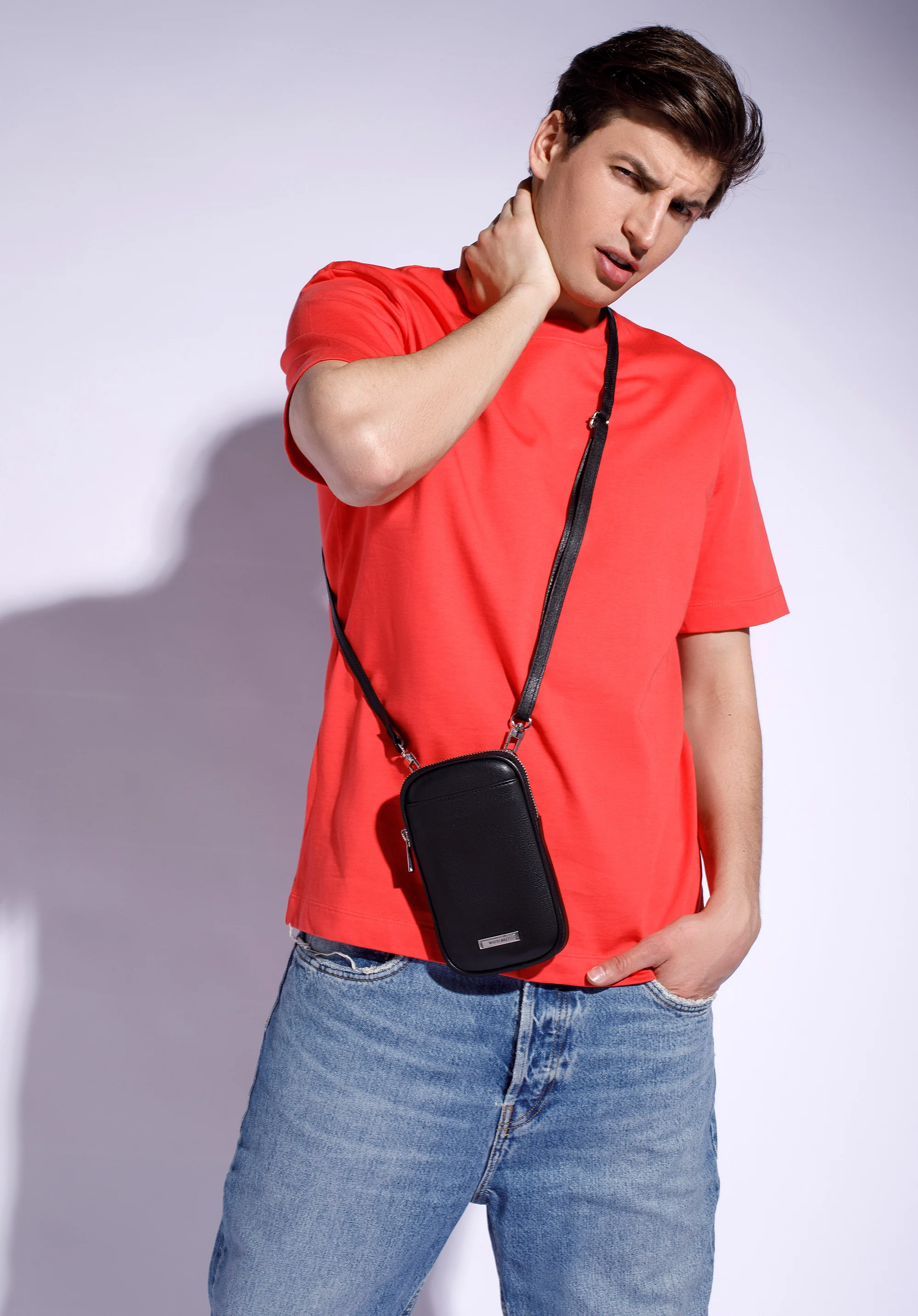 Męska torba na telefon skórzana