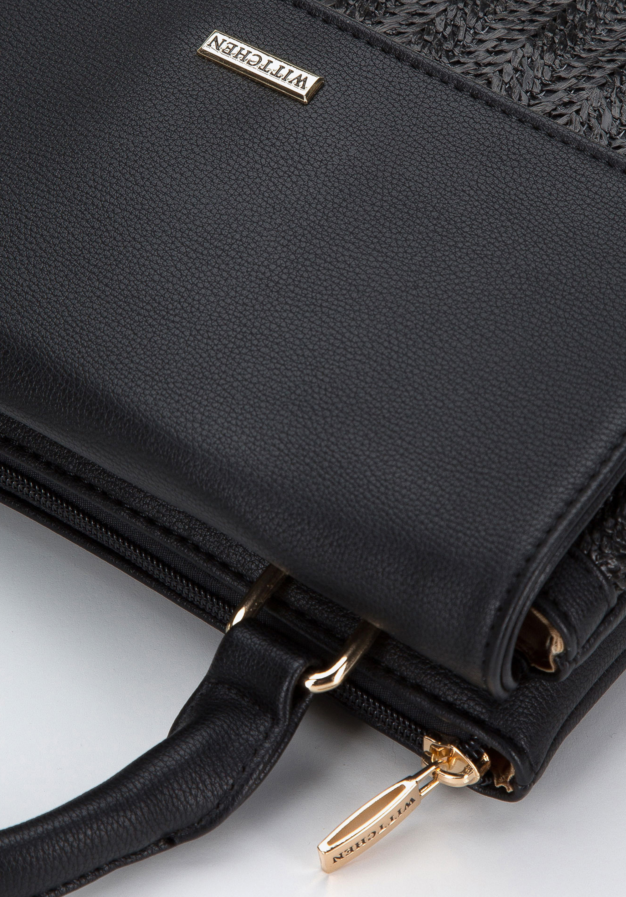 Torebka dwukomorowa z plecionką i klapą z ekoskóry