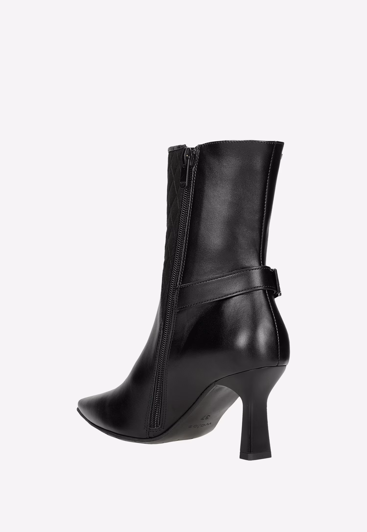 Czarne botki z noskiem w szpic i obcasem w kształcie klepsydry