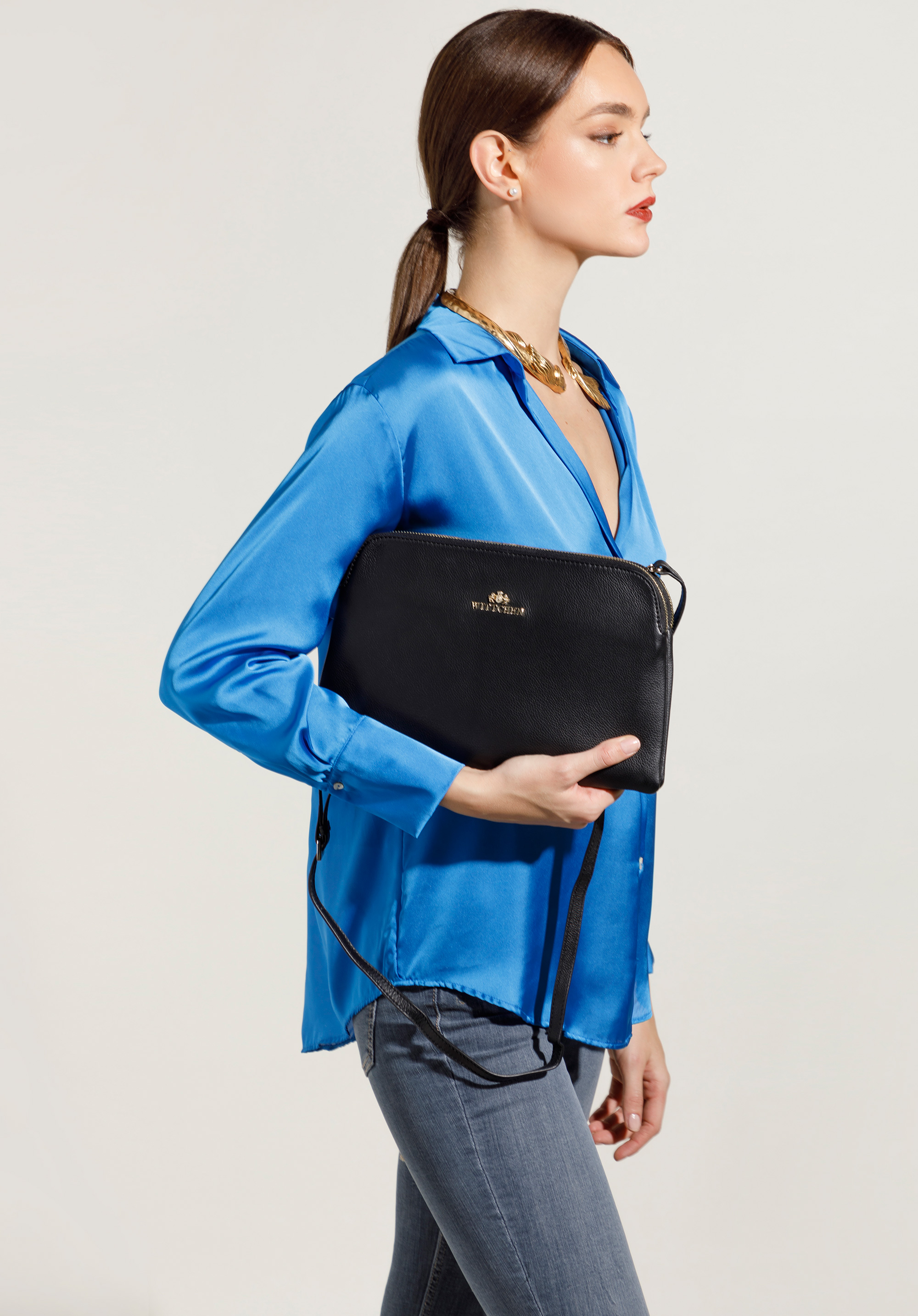 Damska listonoszka skórzana dwukomorowa klasyczna