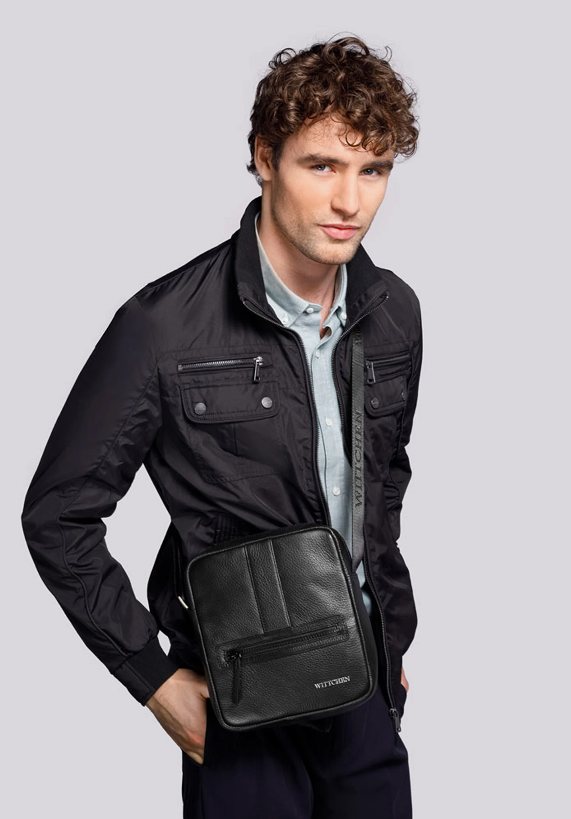 Męska listonoszka skórzana stębnowana średnia