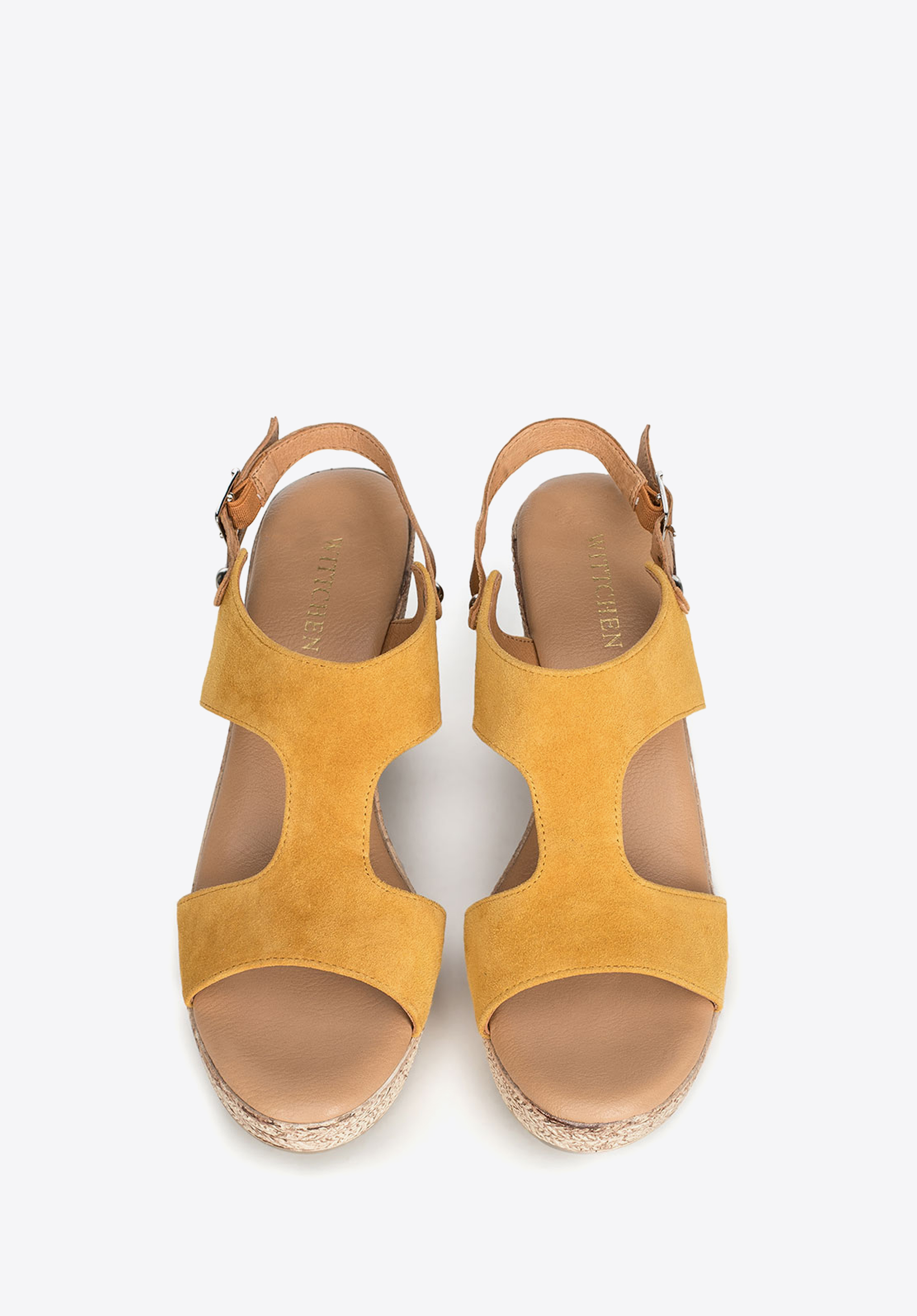 Sandały zamszowe na słupku na sznurkowej platformie