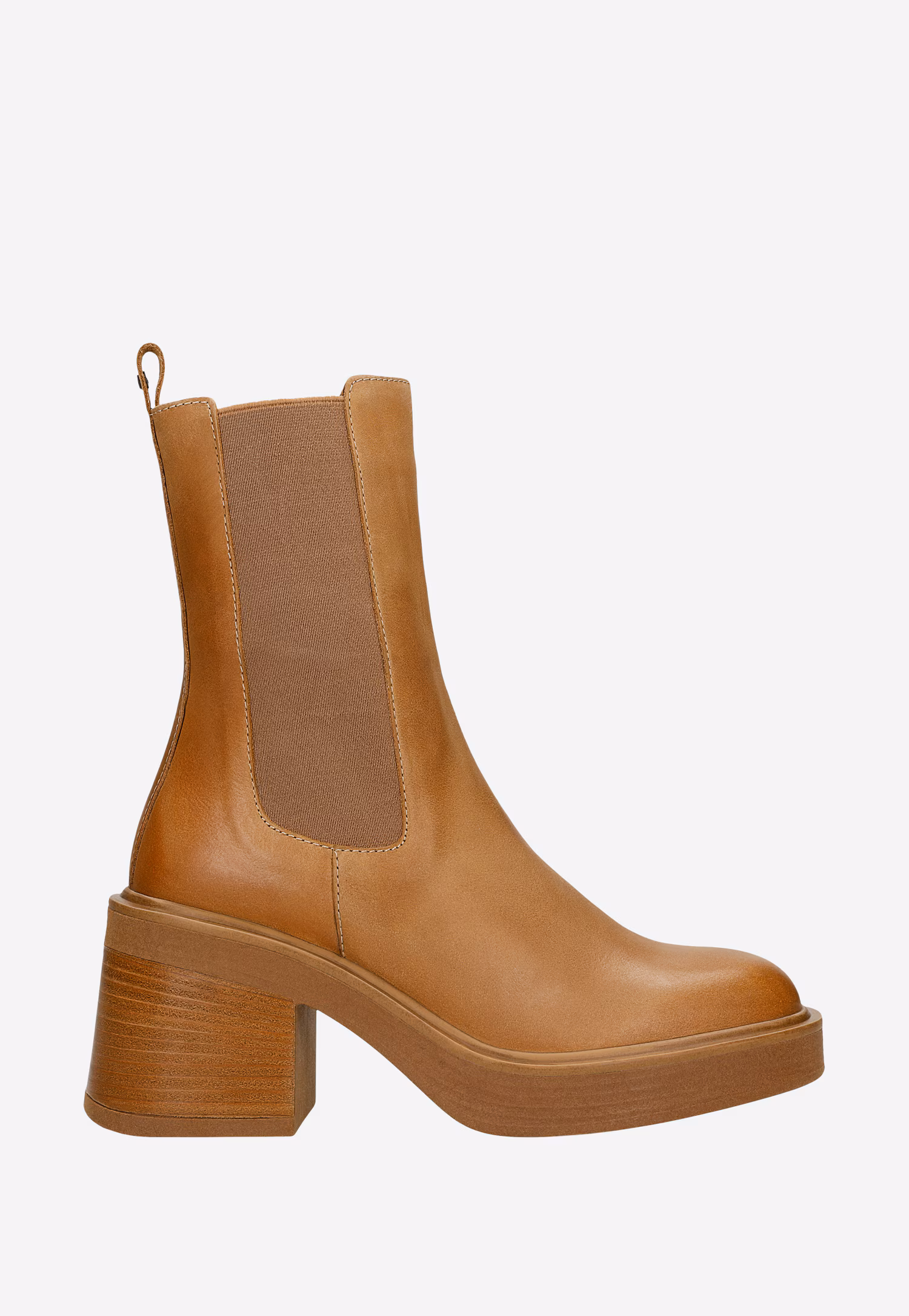 Jasnobrązowe sztyblety damskie na szerokim obcasie