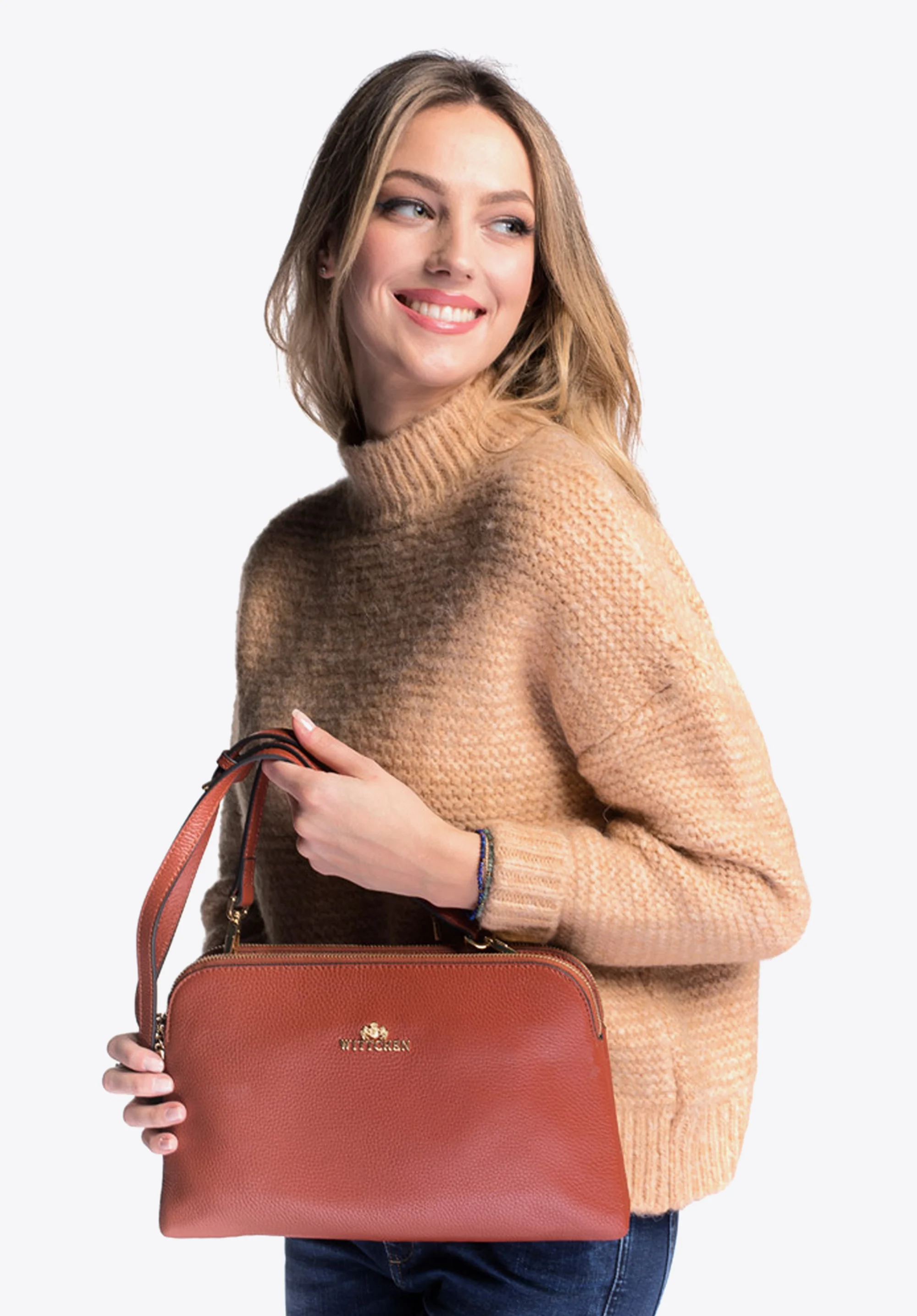 Damska listonoszka ze skóry trapezowa mała