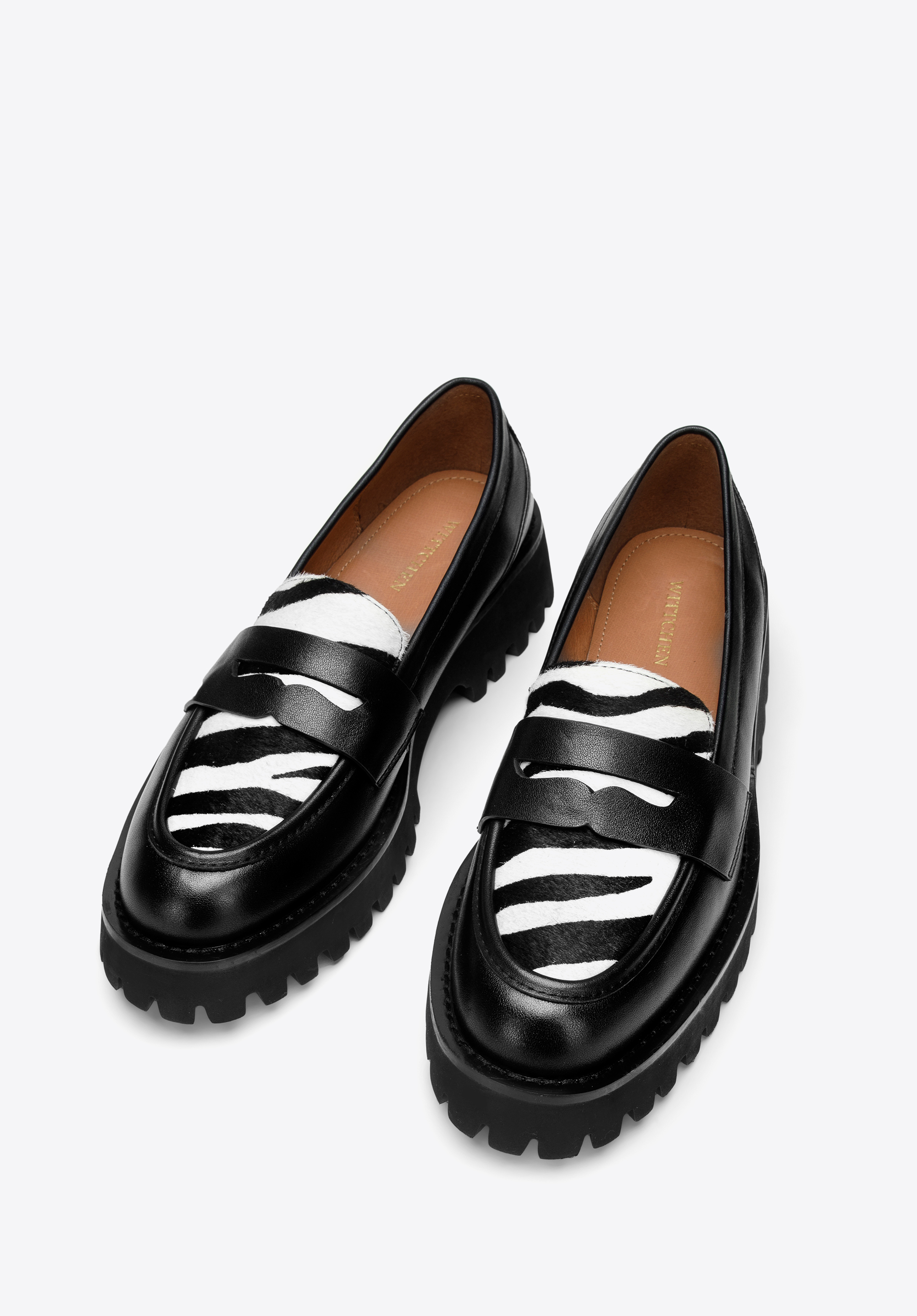 Damskie mokasyny skórzane w zwierzęcy wzór