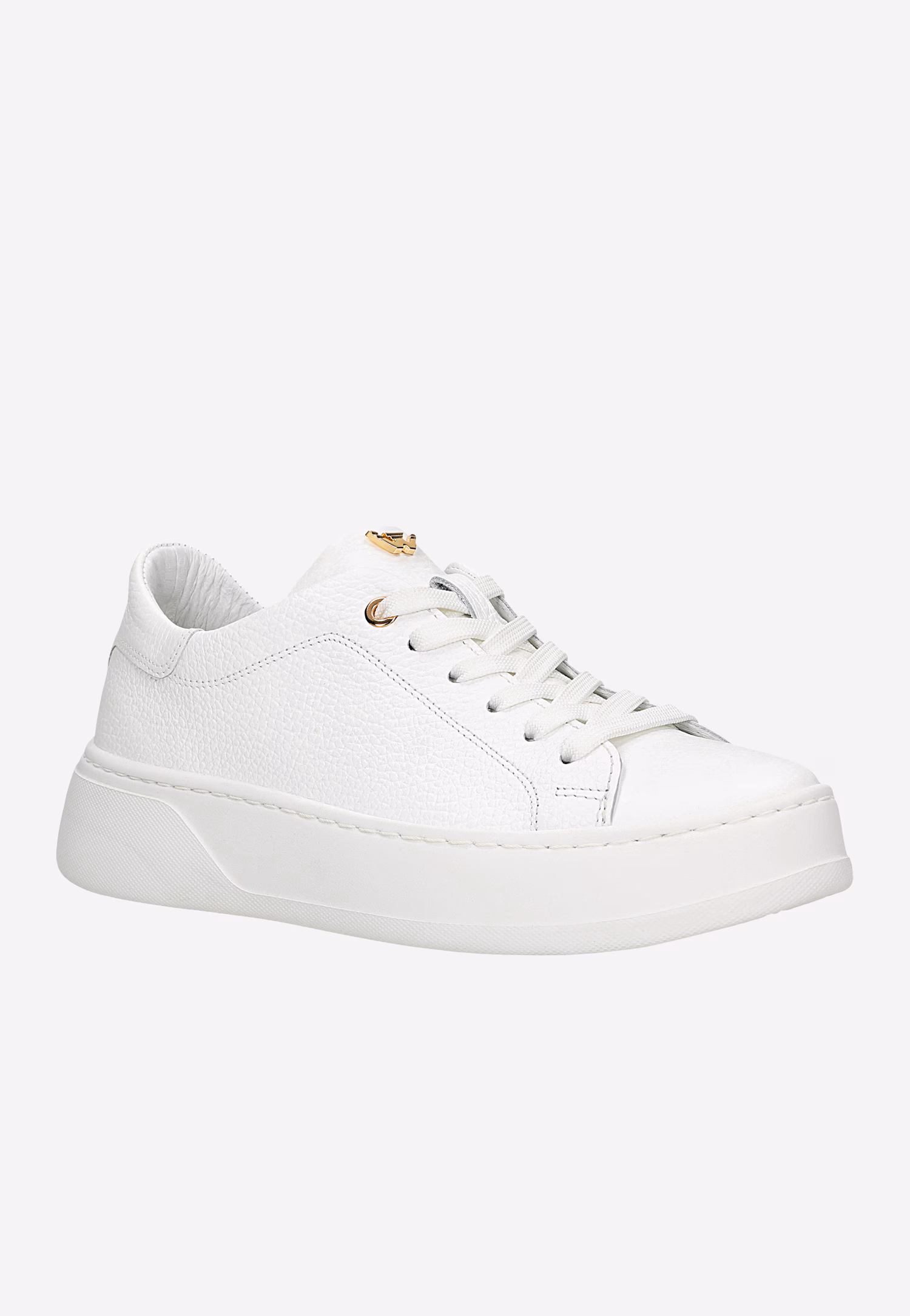 Białe skórzane trampki damskie ze złotymi elementami