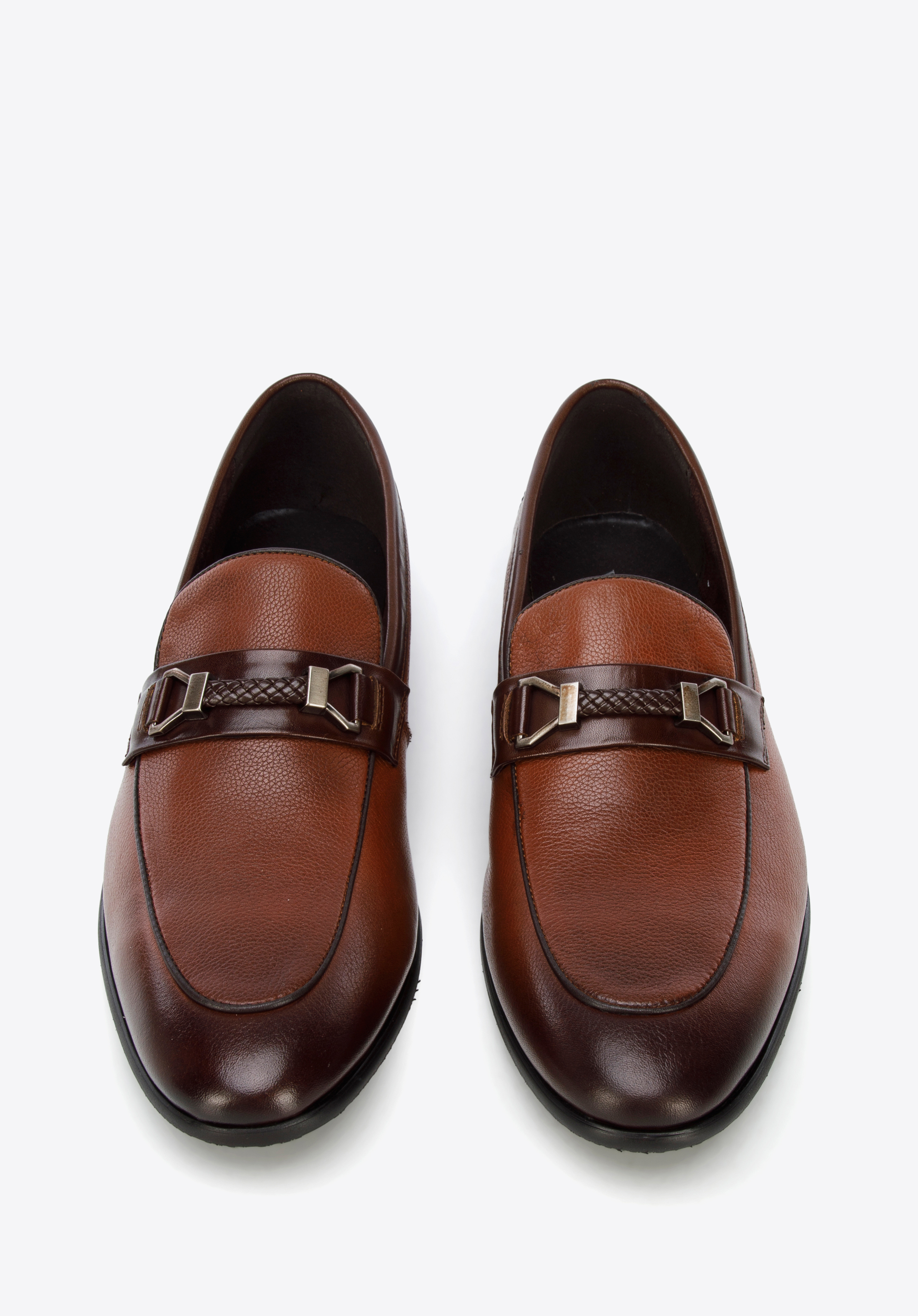 Męskie mokasyny skórzane z klamerką i plecionką