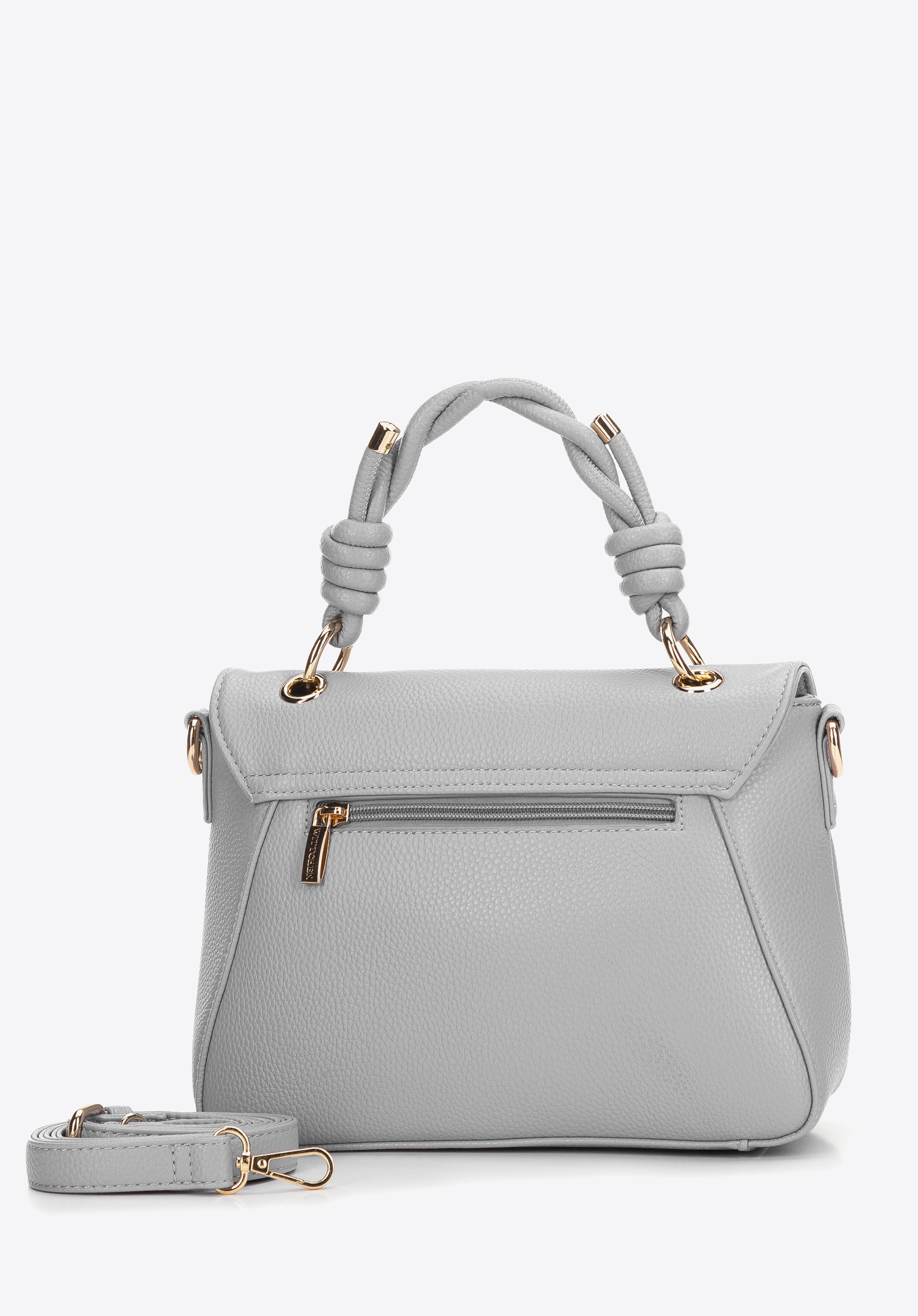 Torebka kuferek z ekoskóry z plecioną rączką