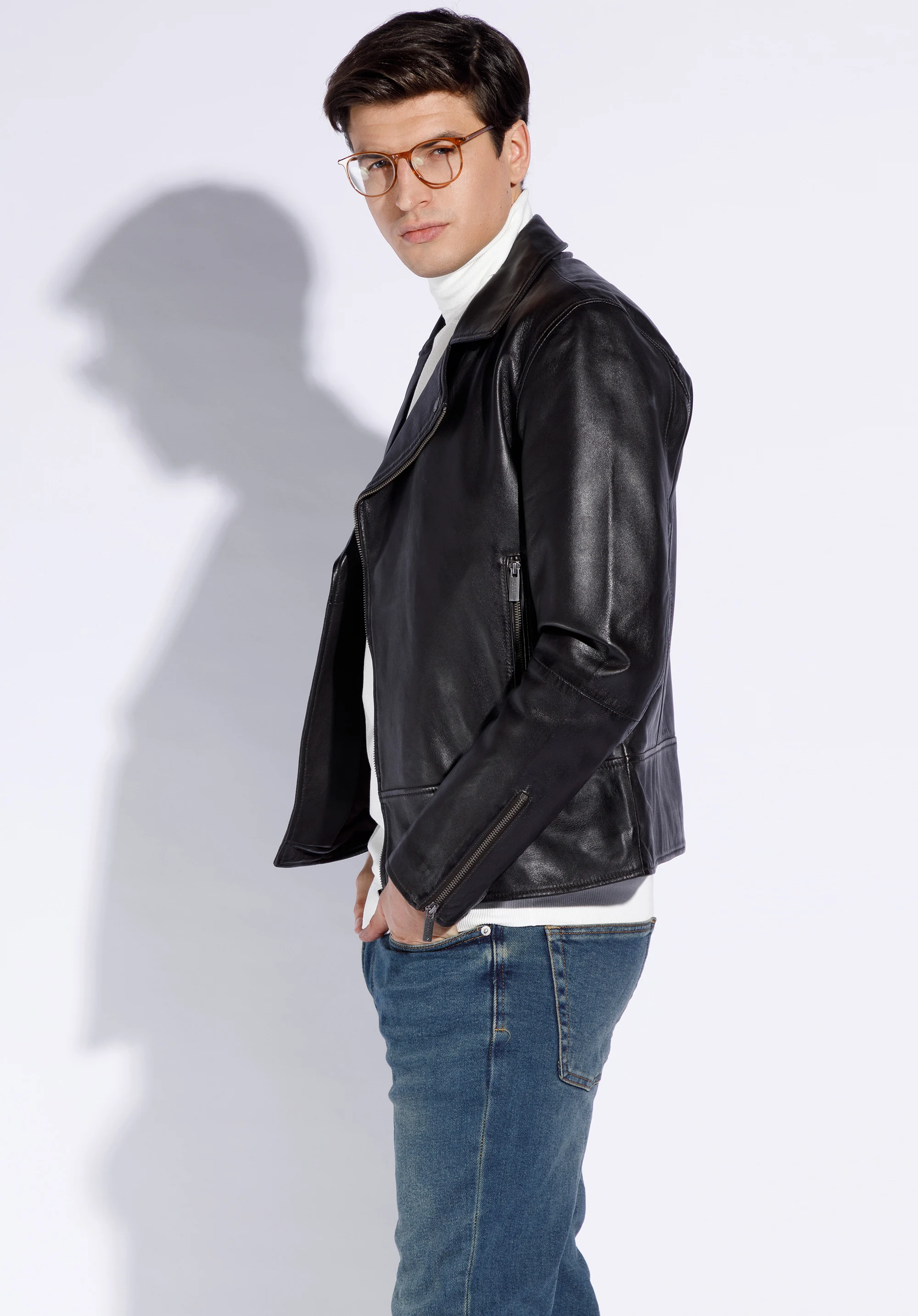 Męska ramoneska ze skóry prosta