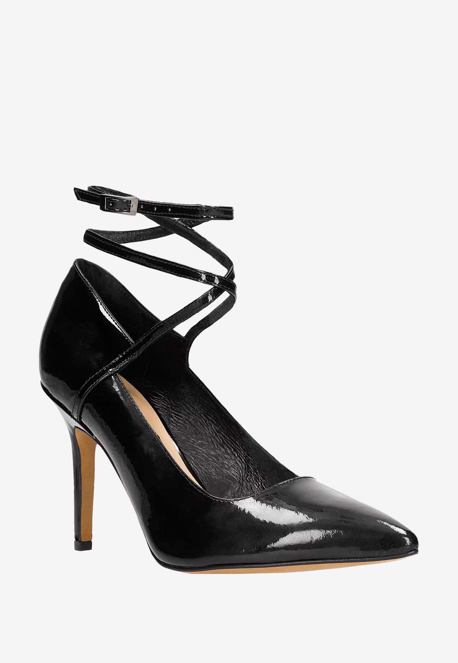 Beżowe czółenka damskie z długim paskiem oplatającym kostkę